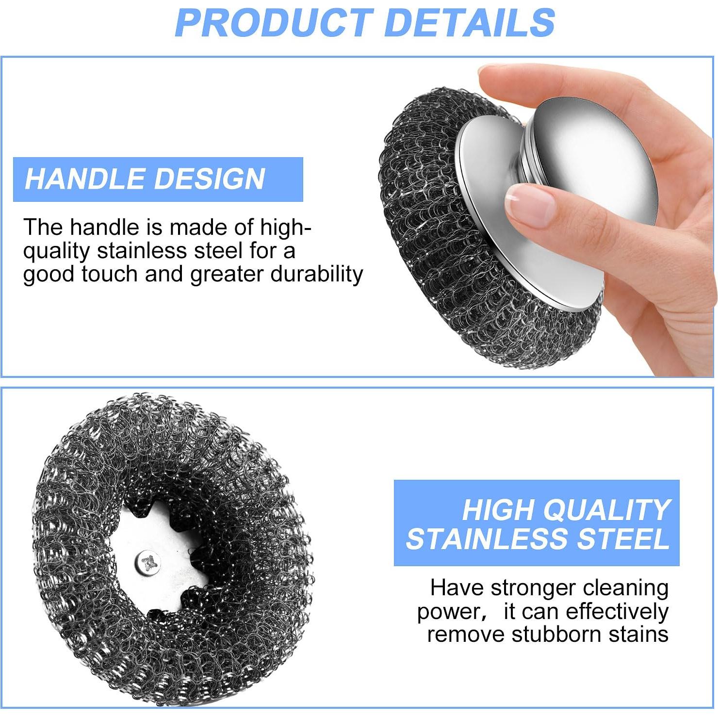 Estropajo de Acero Inoxidable con Mango 2 Pcs y 4 Repuestos