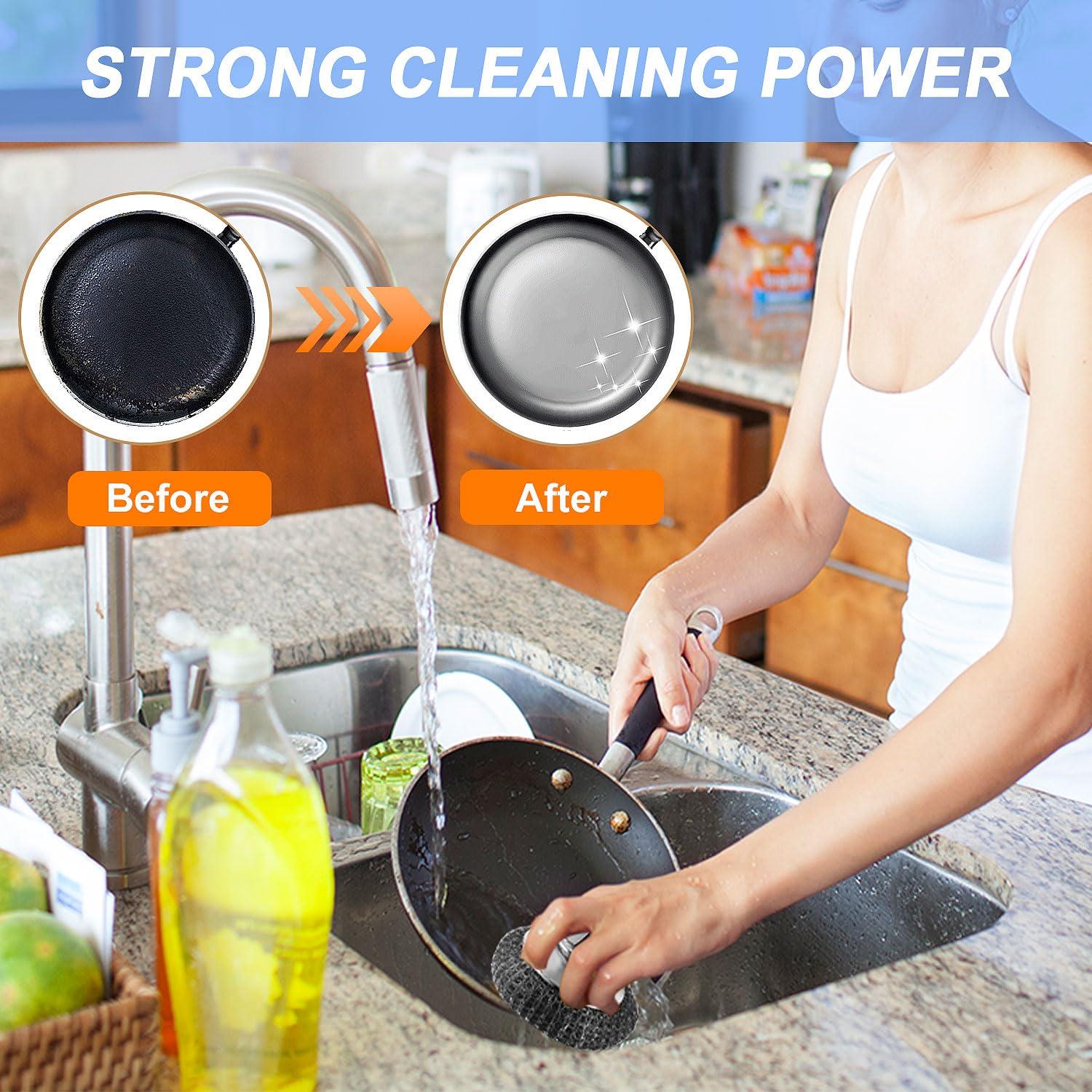 Estropajo de Acero Inoxidable con Mango 2 Pcs y 4 Repuestos