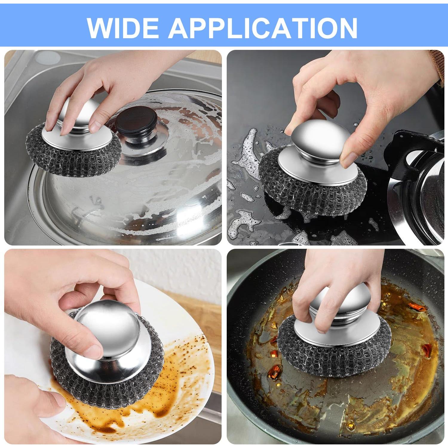 Estropajo de Acero Inoxidable con Mango 2 Pcs y 4 Repuestos