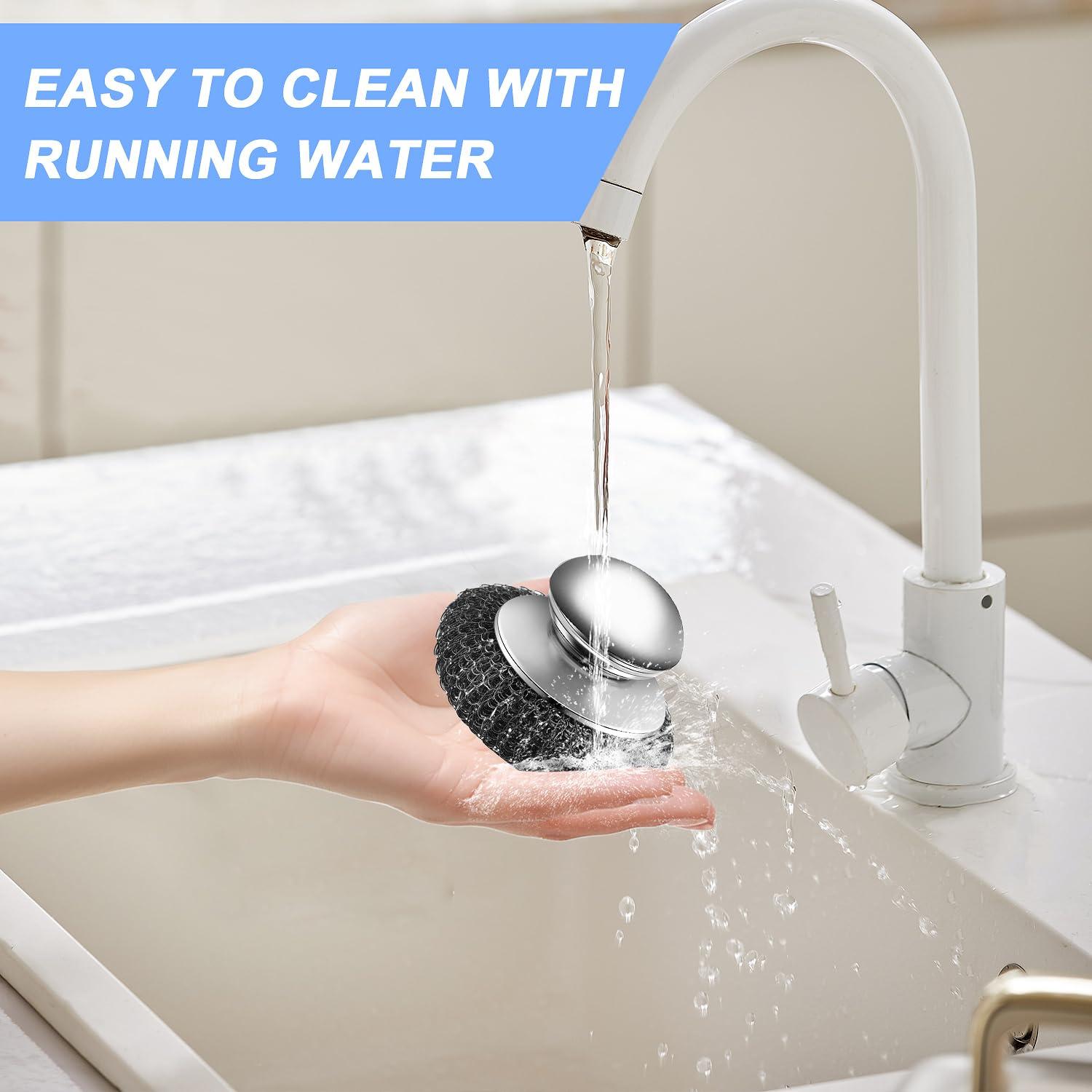 Estropajo de Acero Inoxidable con Mango 2 Pcs y 4 Repuestos