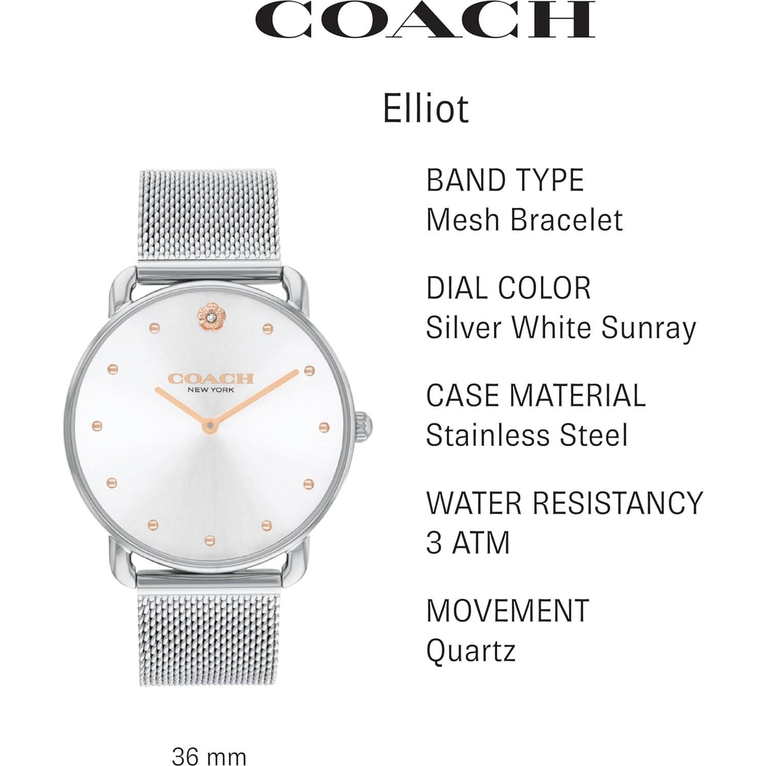 Reloj de Mujer Coach Elliot 36mm Plata/Blanco Elegante