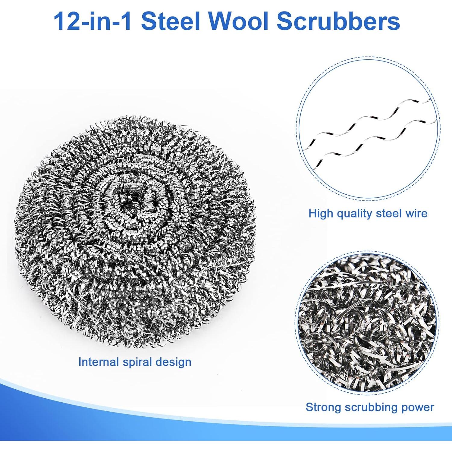 Paquete de 12 estropajos de acero inoxidable Ovwo 7 cm