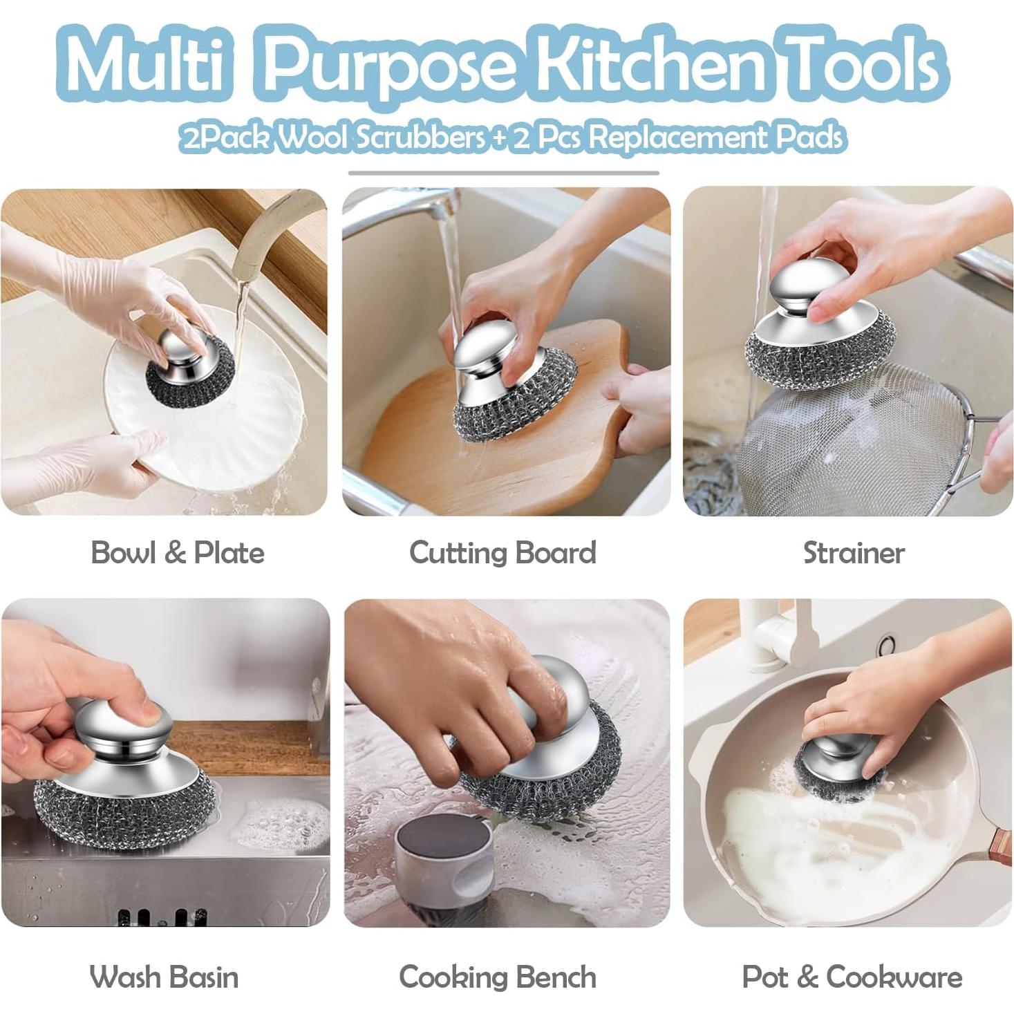 Estropajos de lana de acero inoxidable HAWOWZ - 2 unidades