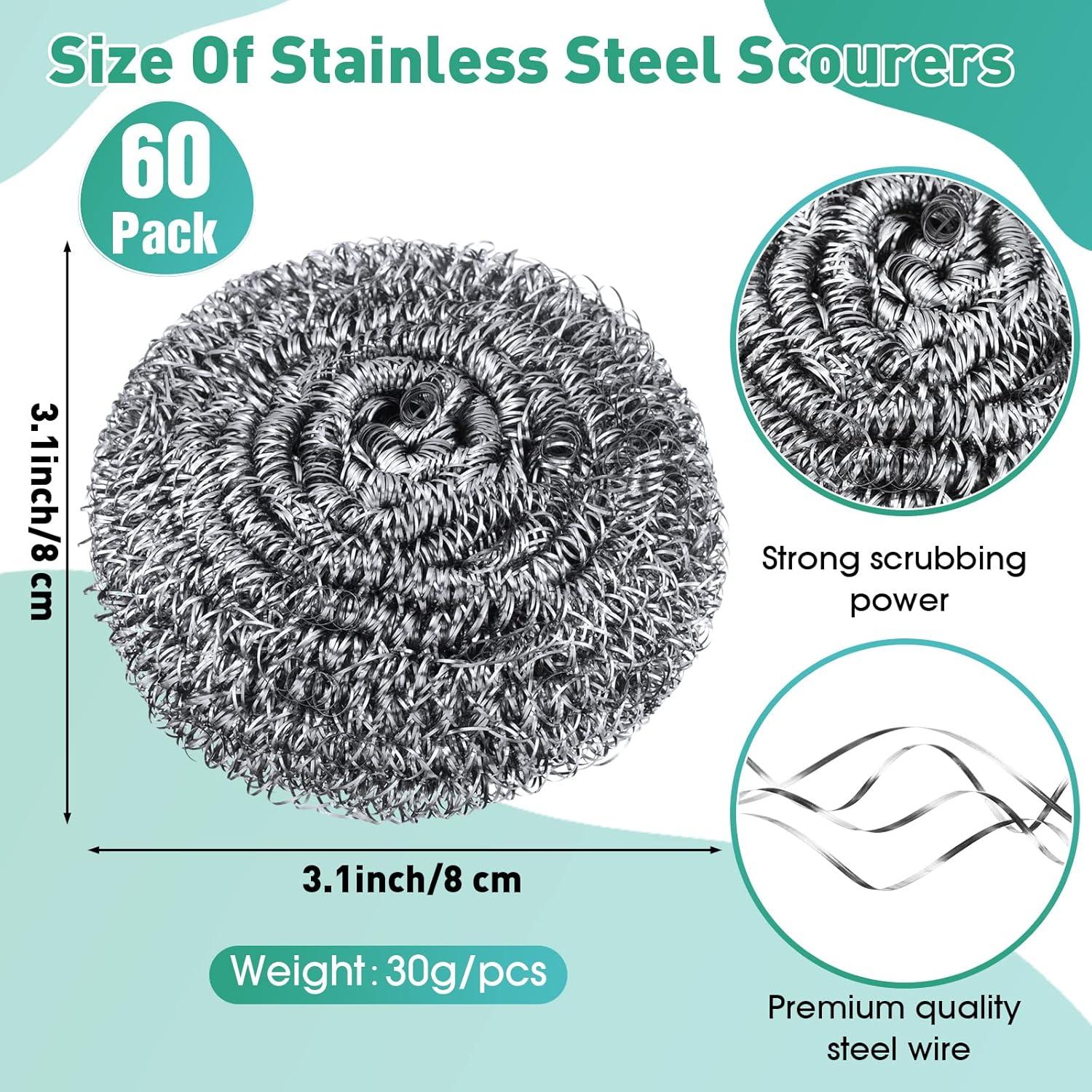 60 Estropajos de Acero Inoxidable Roshtia 30g Redondos