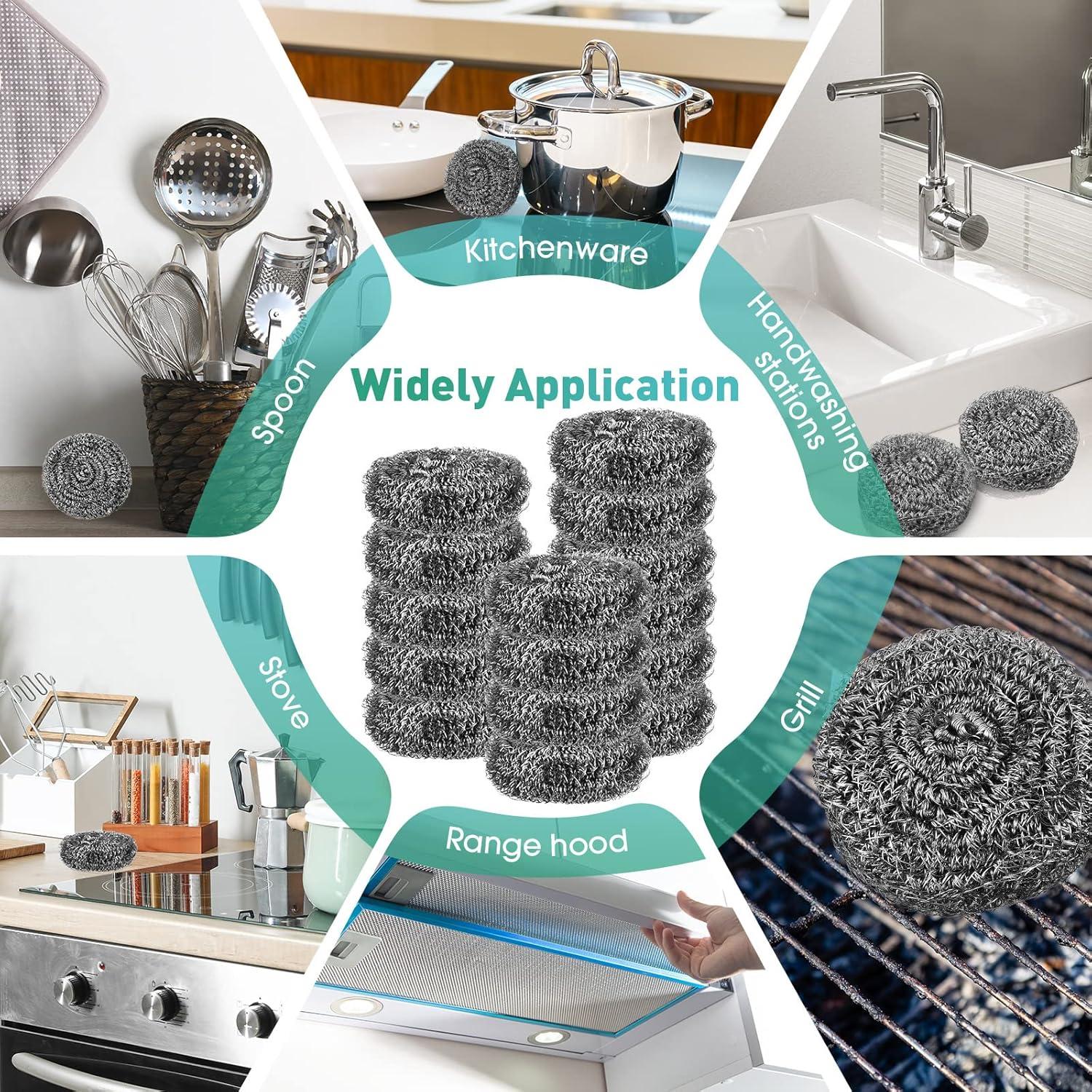 60 Estropajos de Acero Inoxidable Roshtia 30g Redondos