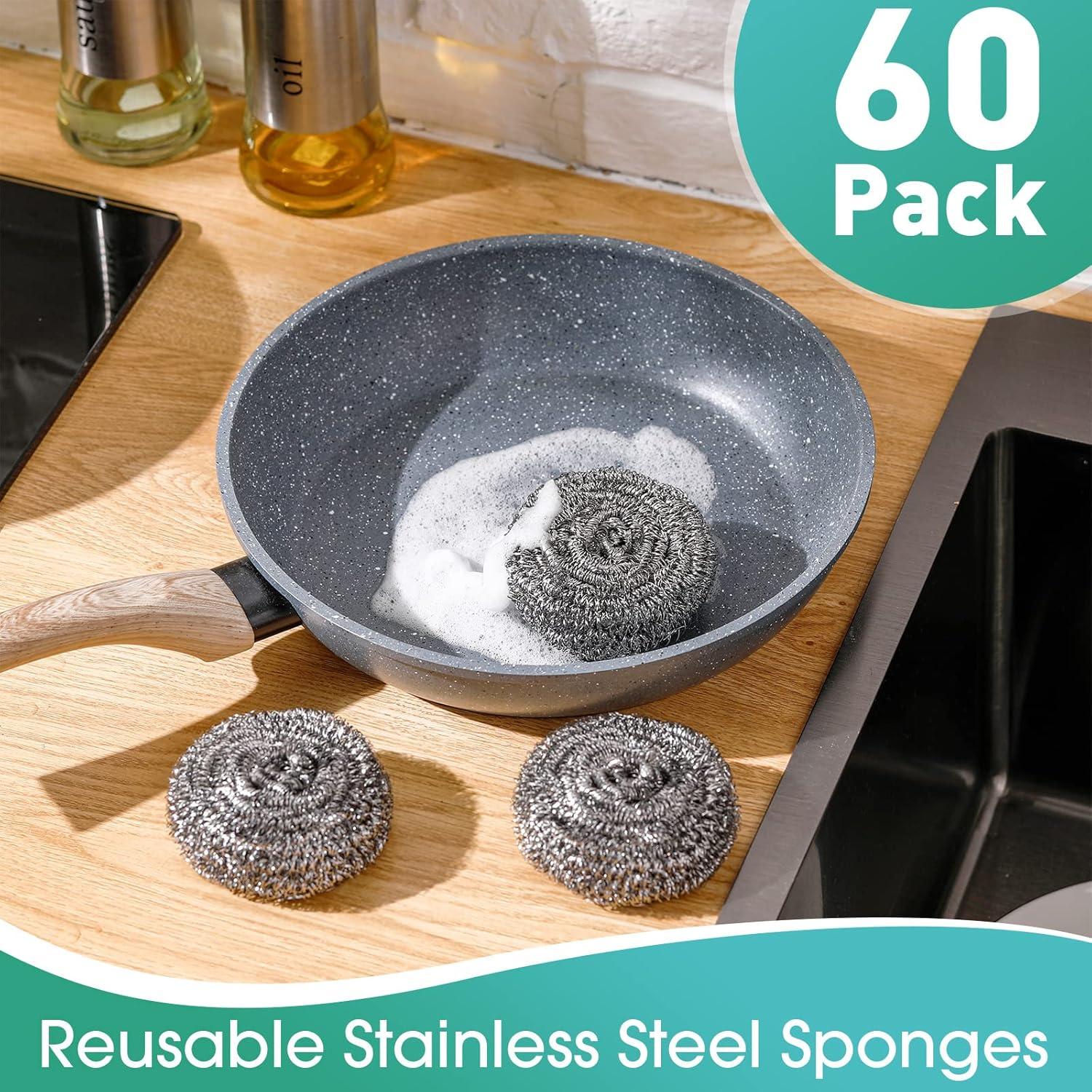 60 Estropajos de Acero Inoxidable Roshtia 30g Redondos