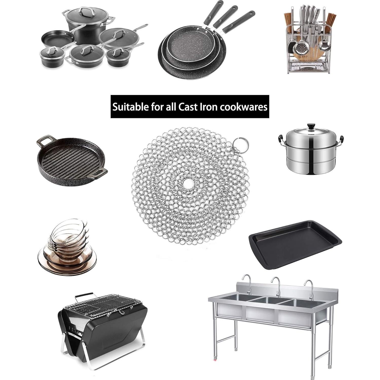 Limpiador de Sartén de Hierro Fundido ONEEKK - 2 Estropajos 18cm y 13cm