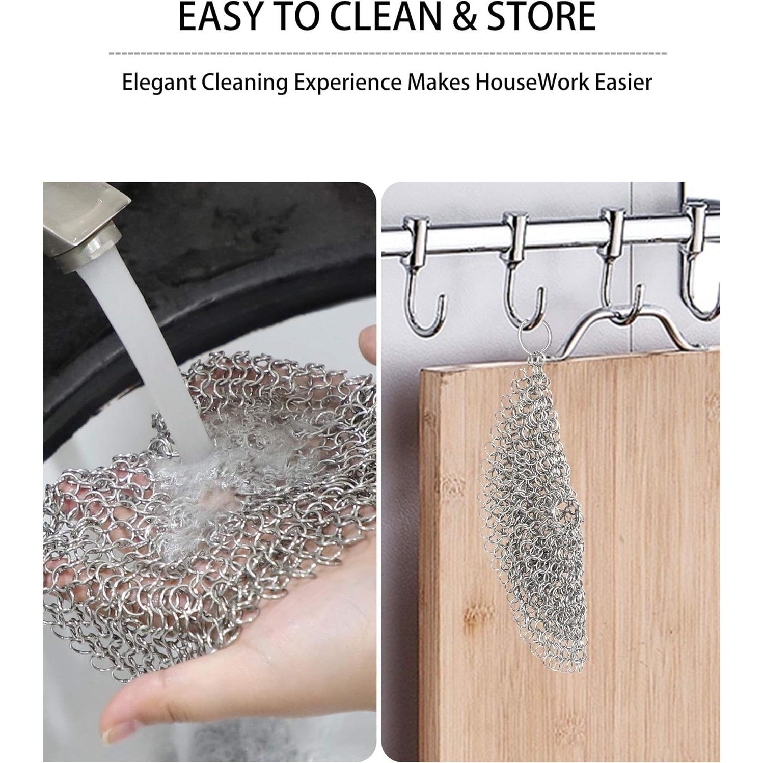 Limpiador de Sartén de Hierro Fundido ONEEKK - 2 Estropajos 18cm y 13cm