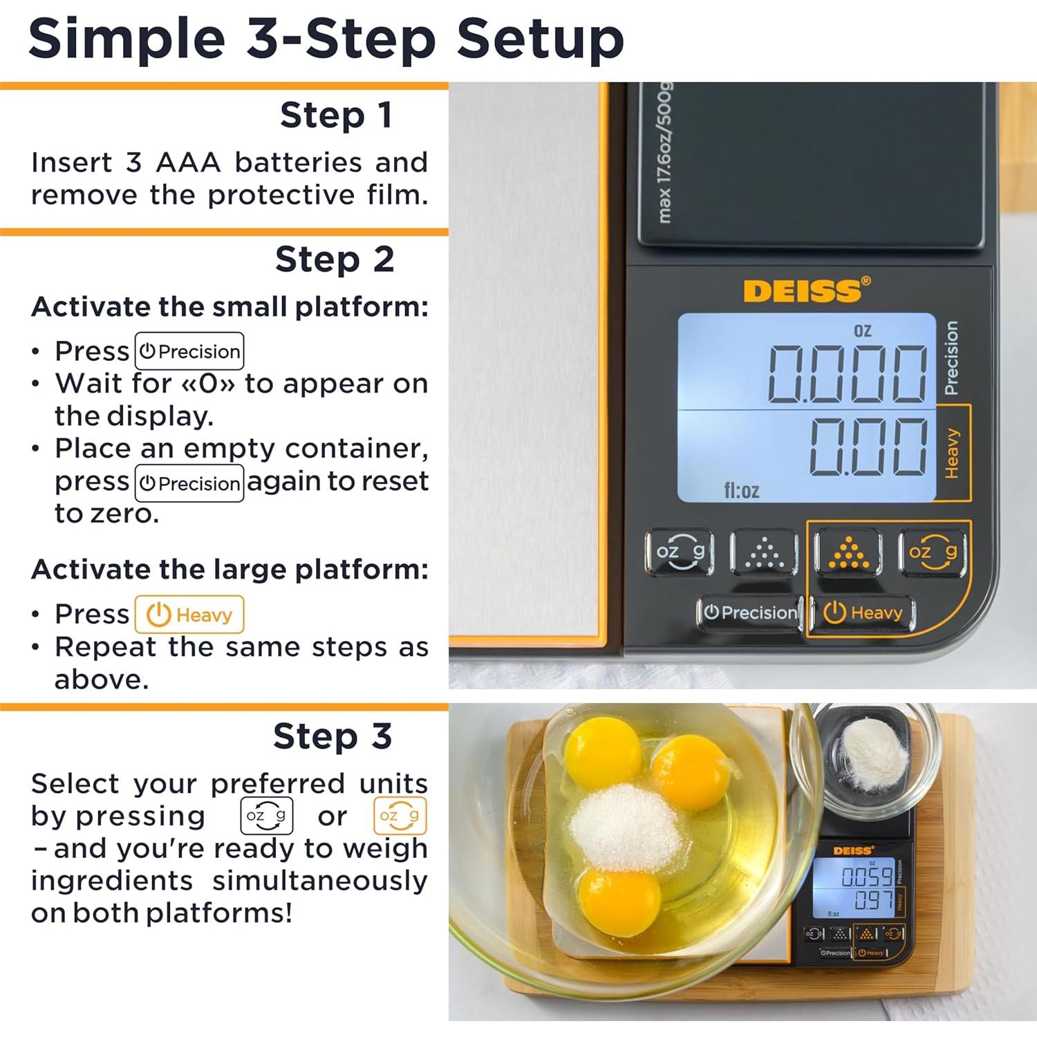 Balanza Digital de Cocina Deiss Doble Plataforma 4.99 kg