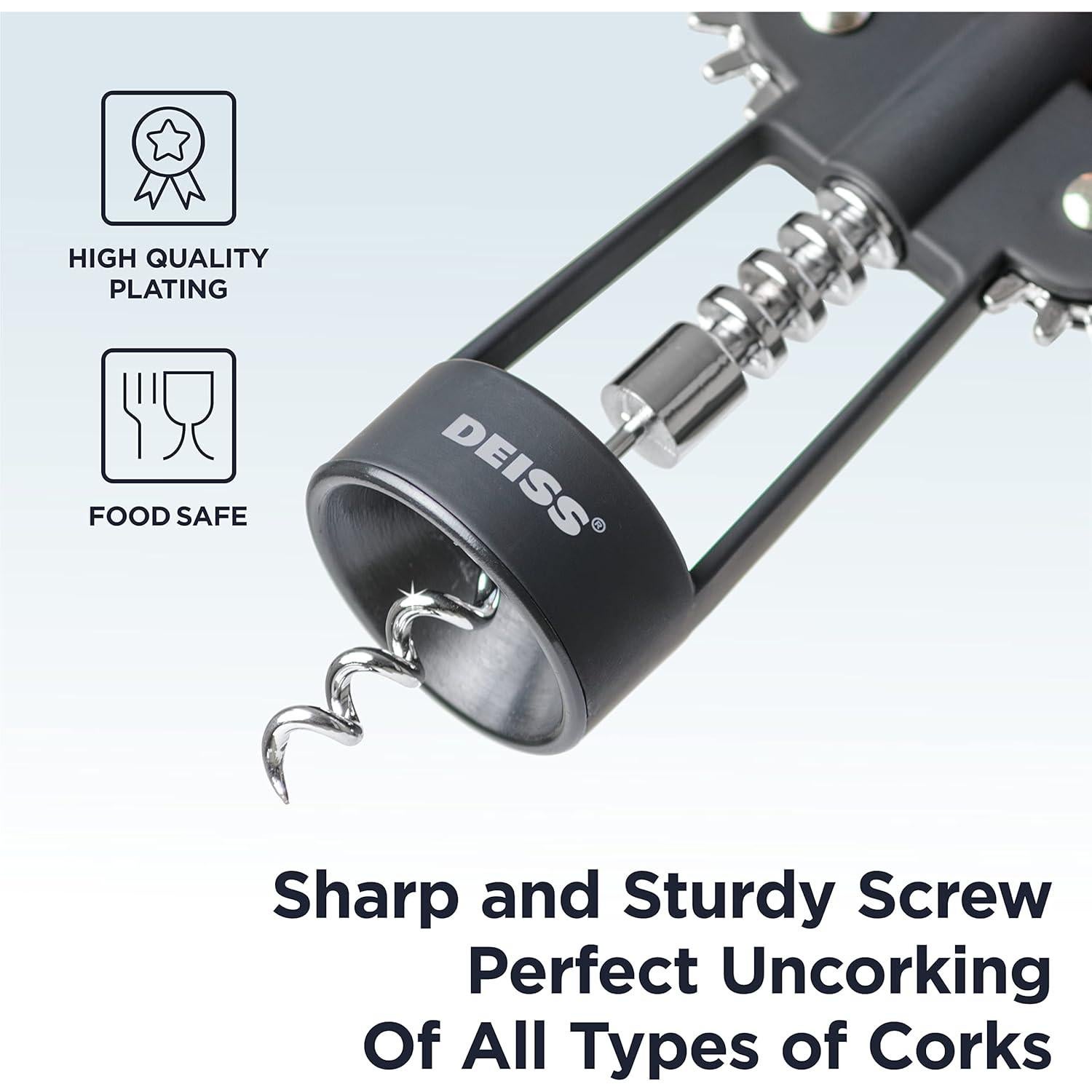 Sacacorchos Deiss 2 en 1 para Vino y Cerveza - Ergonomico