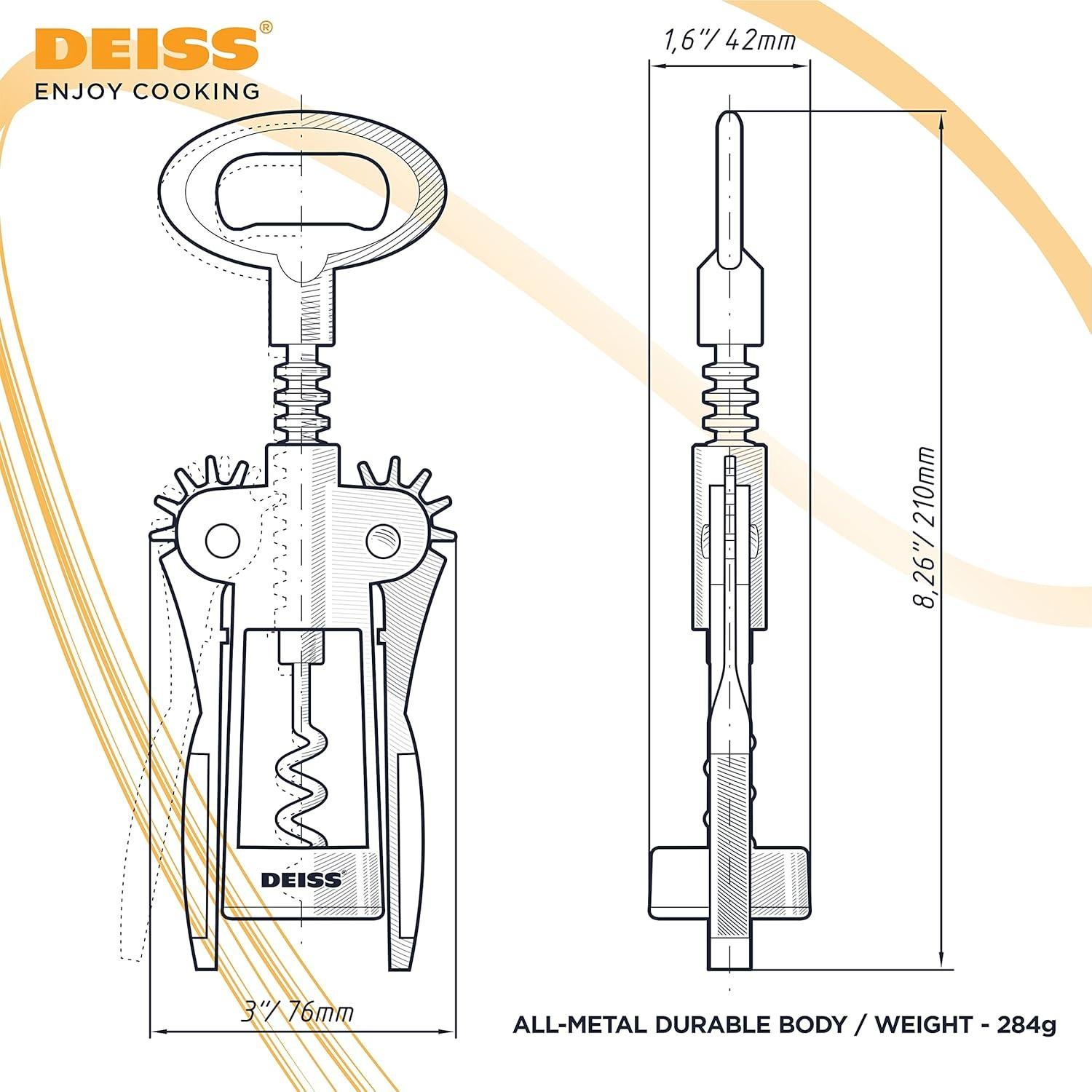 Sacacorchos Deiss 2 en 1 para Vino y Cerveza - Ergonomico