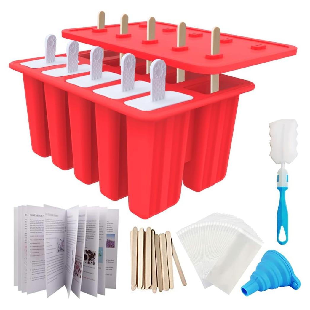 Moldes de Paletas Caseras Miaowoof 10 Cavidades Silicona Rojo