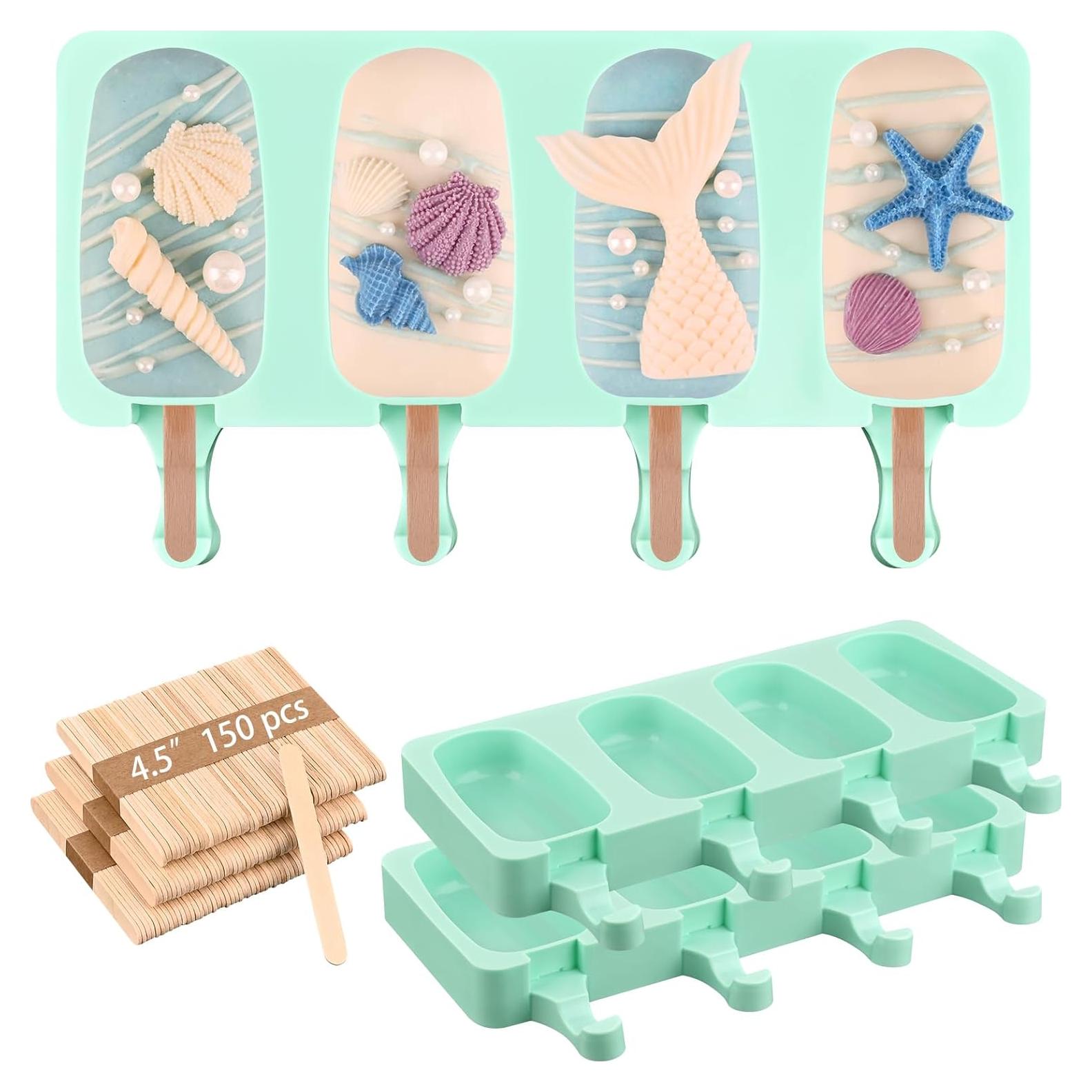 Juego de Moldes de Silicona Sakolla para Paletas 3 PCS Verde