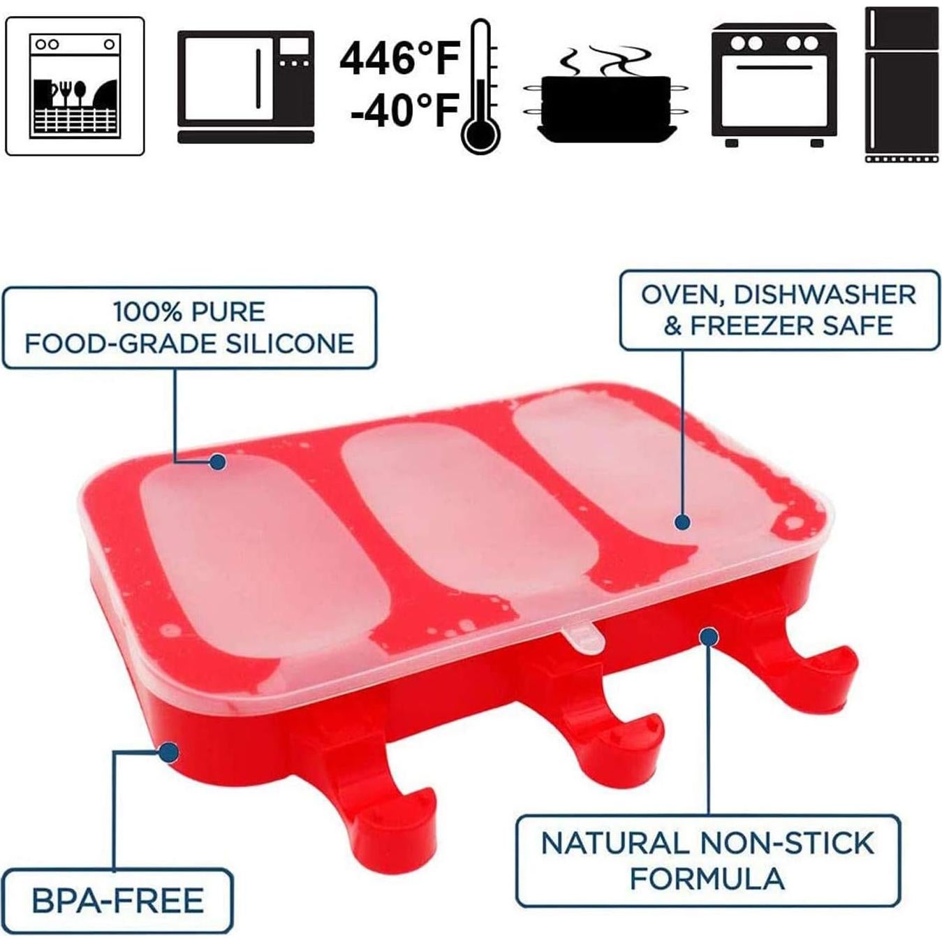 Moldes de Silicona para Paletas ABSOK Rojos 2 Piezas 100ml