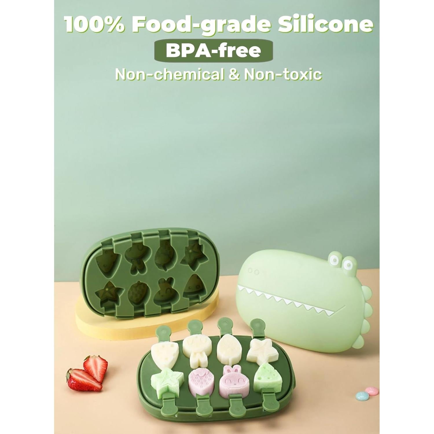 Moldes de Paletas de Silicona Zigihos 8 Piezas Verde