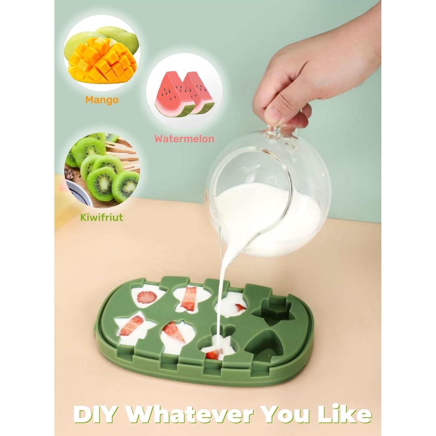 Moldes de Paletas de Silicona Zigihos 8 Piezas Verde