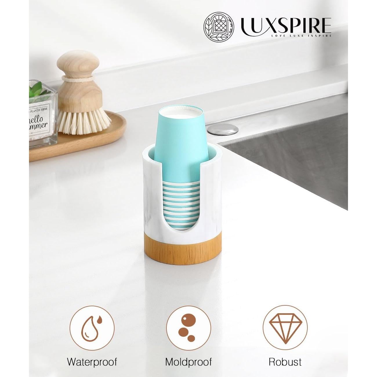 Dispensador de Vasos de Baño Luxspire 3oz Resina Mármol Blanco