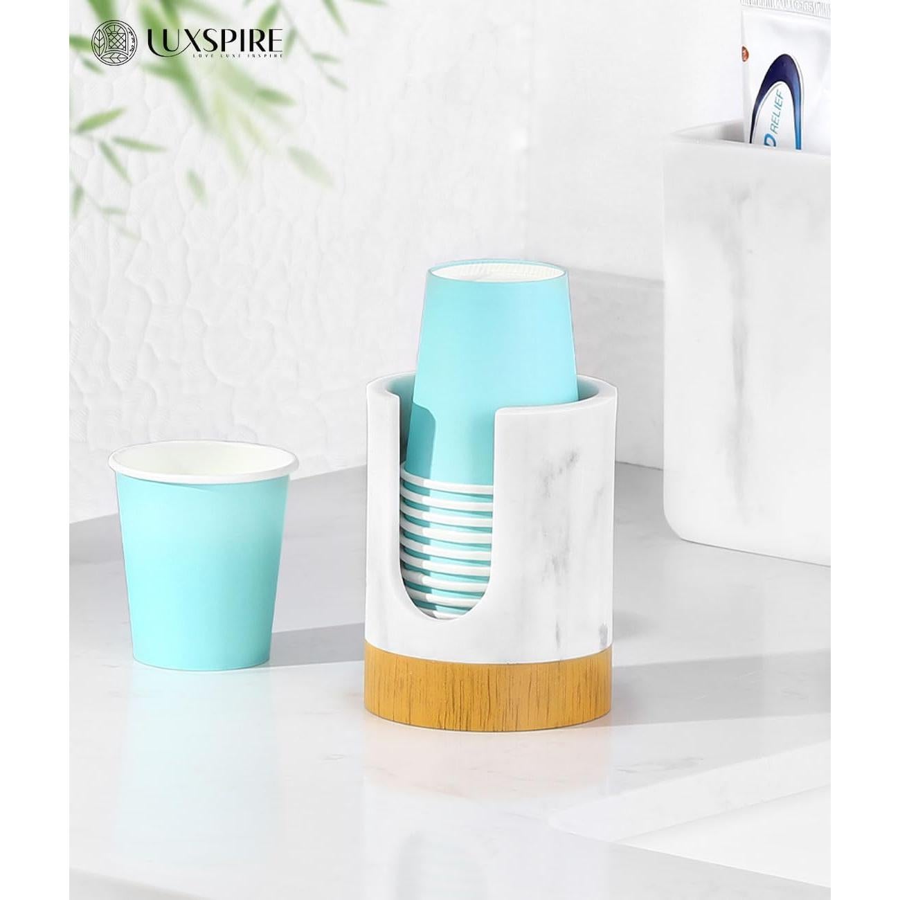 Dispensador de Vasos de Baño Luxspire 3oz Resina Mármol Blanco