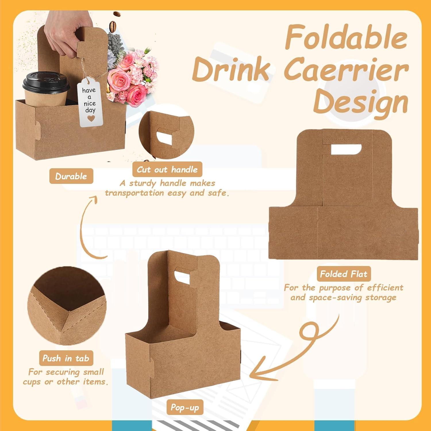 Paquete de 10 portavasos de cartón kraft para 2 tazas