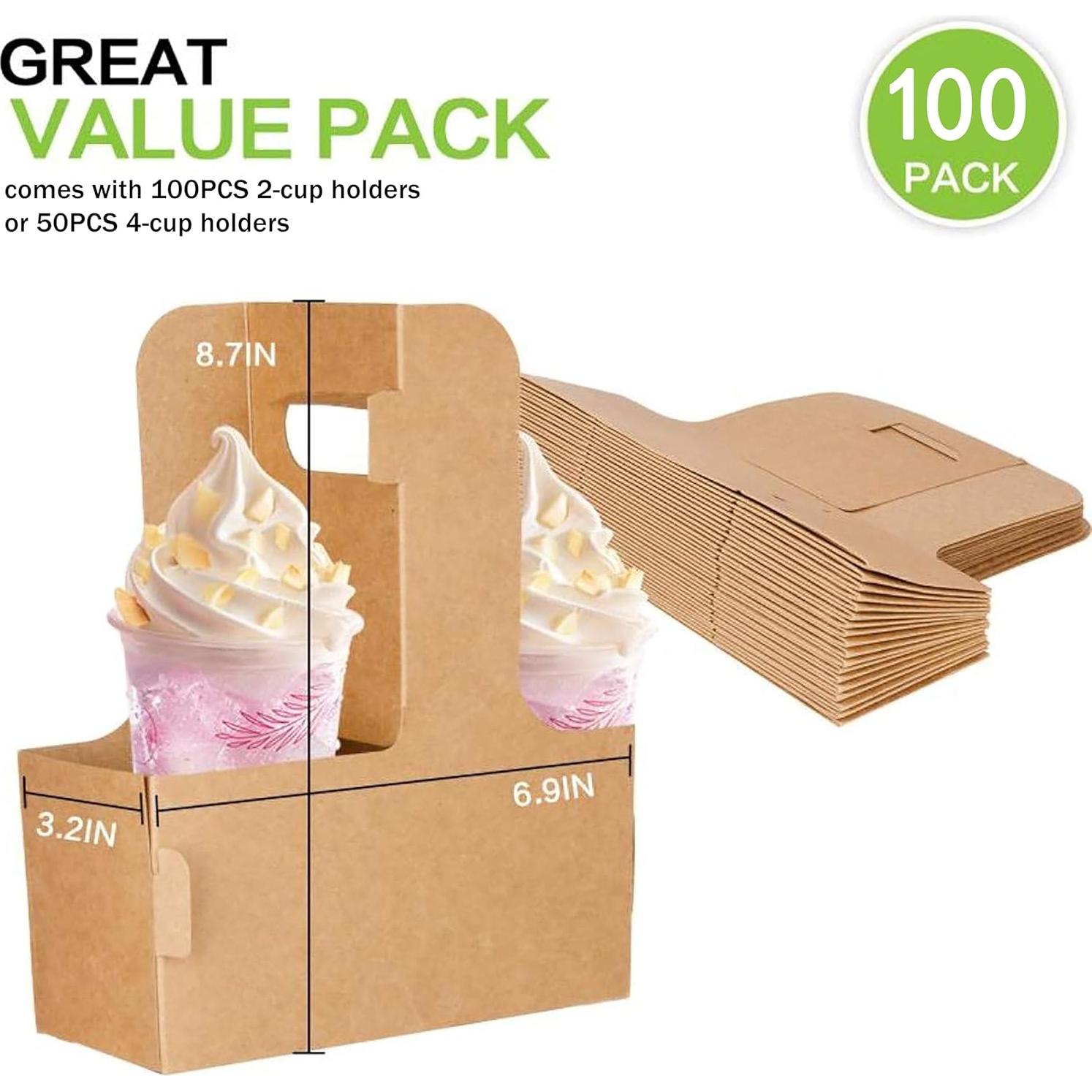 Paquete de 100 Porta Bebidas de Kraft Kaderron 2 Tazas