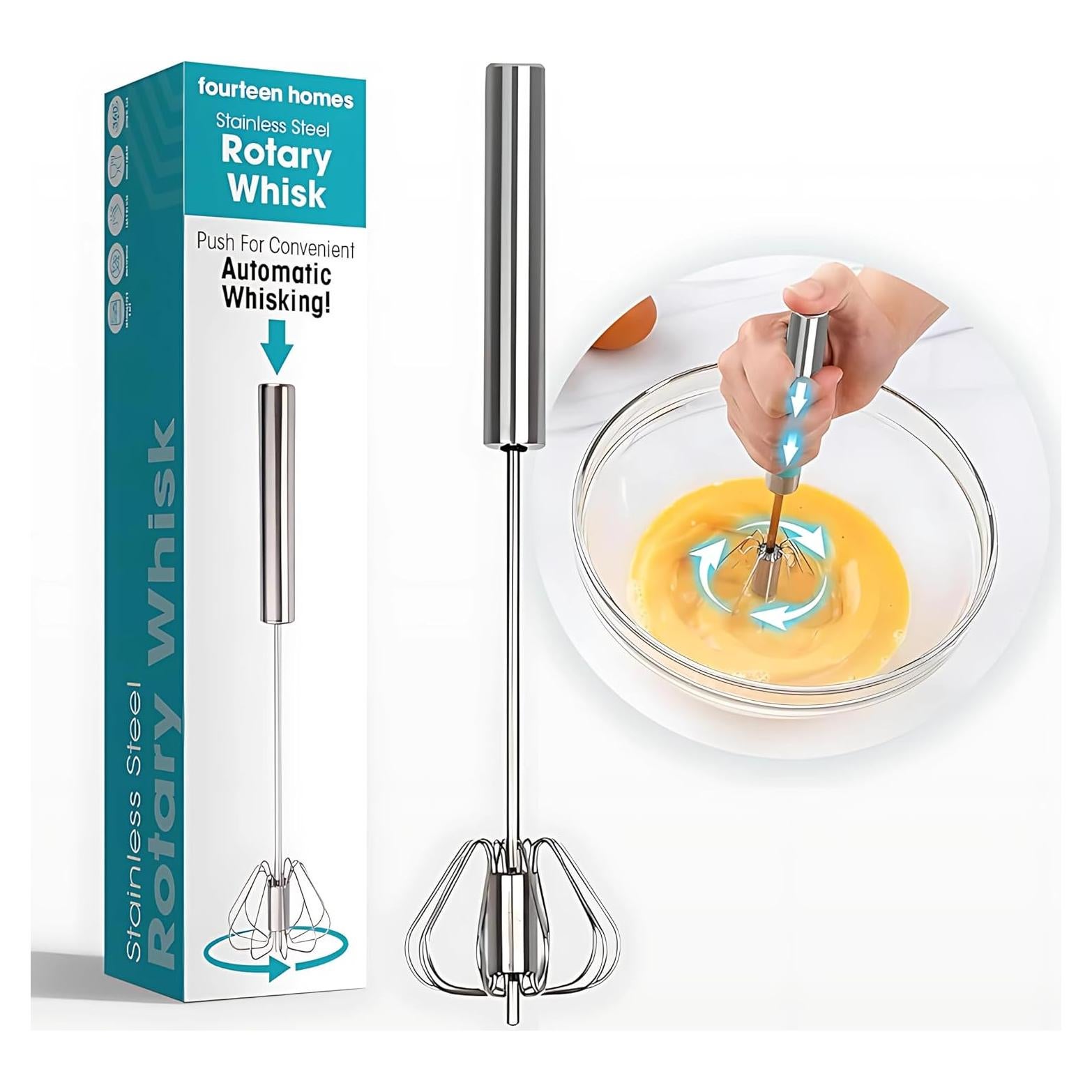 Batidor de Huevo Manual Fourteen Homes Acero Inoxidable 30 cm
