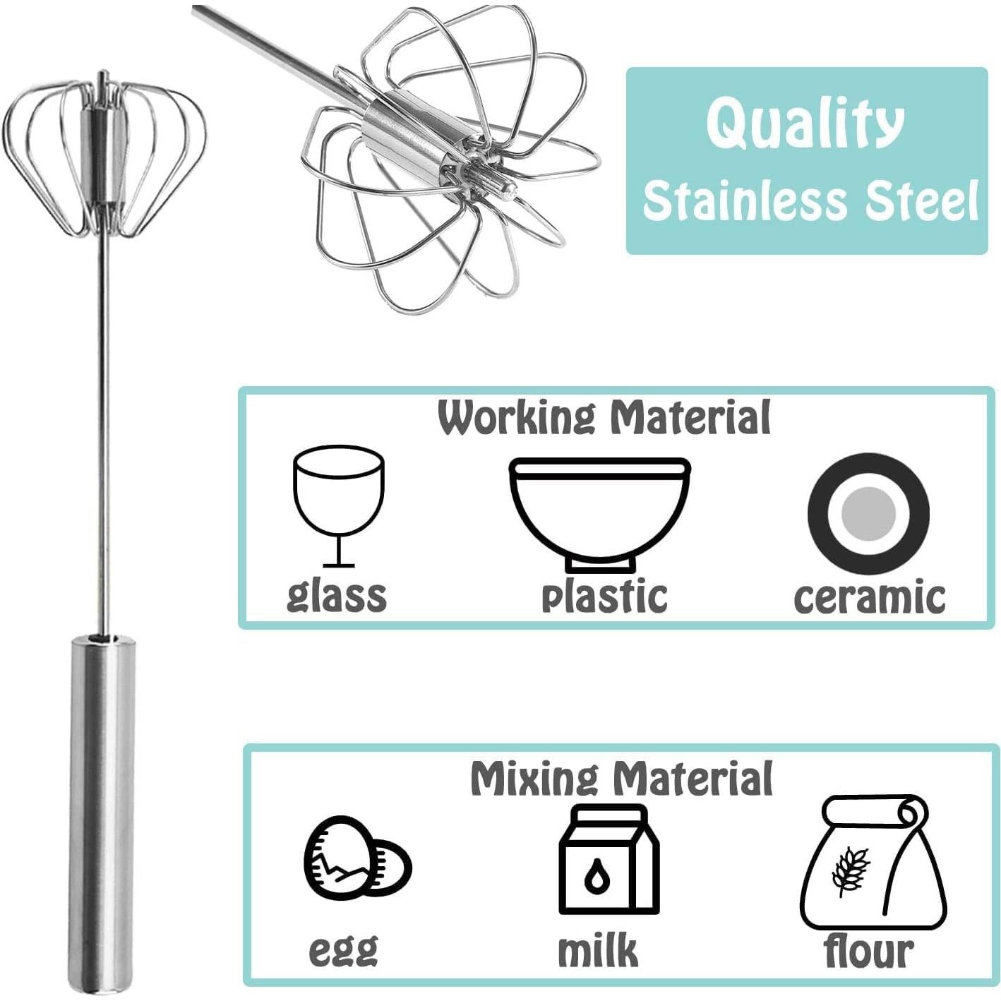 Batidor de huevos Jninexiu 30 cm acero inoxidable semi-automático