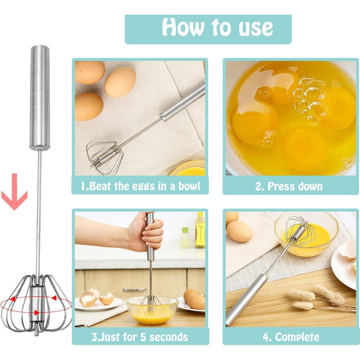 Batidor de huevos Jninexiu 30 cm acero inoxidable semi-automático