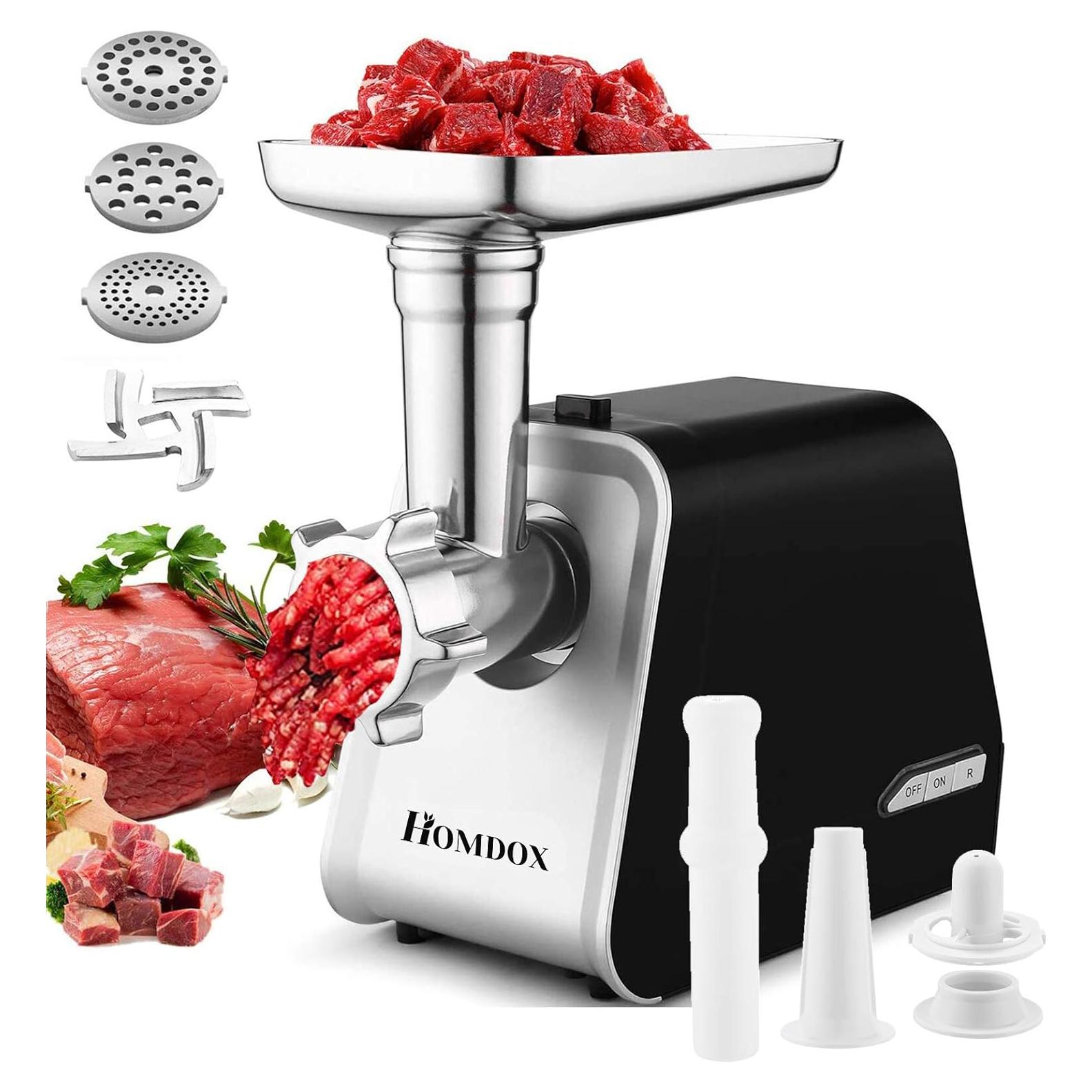 Picadora de Carne Eléctrica Homdox 2000W con 3 Placas y Accesorios