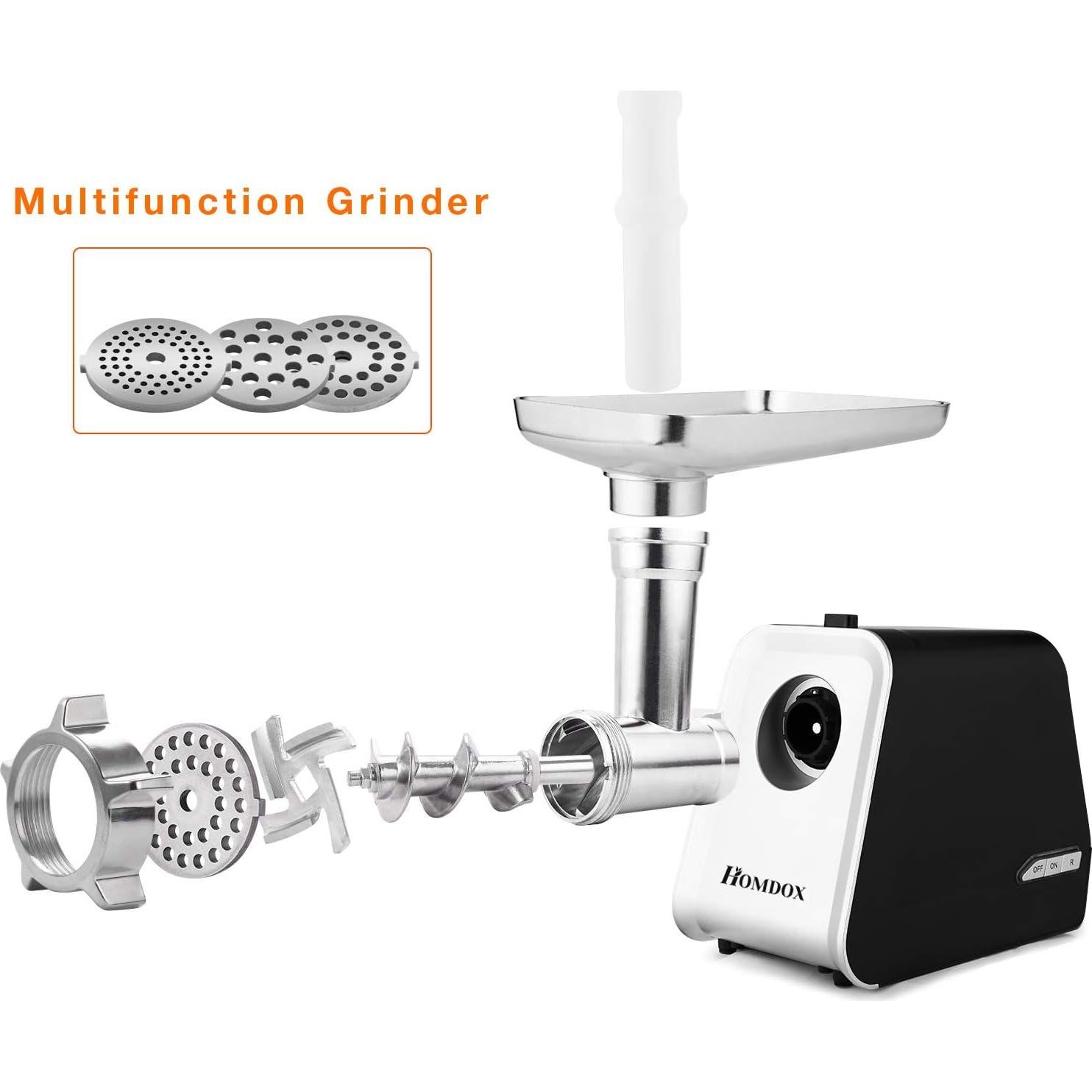 Picadora de Carne Eléctrica Homdox 2000W con 3 Placas y Accesorios