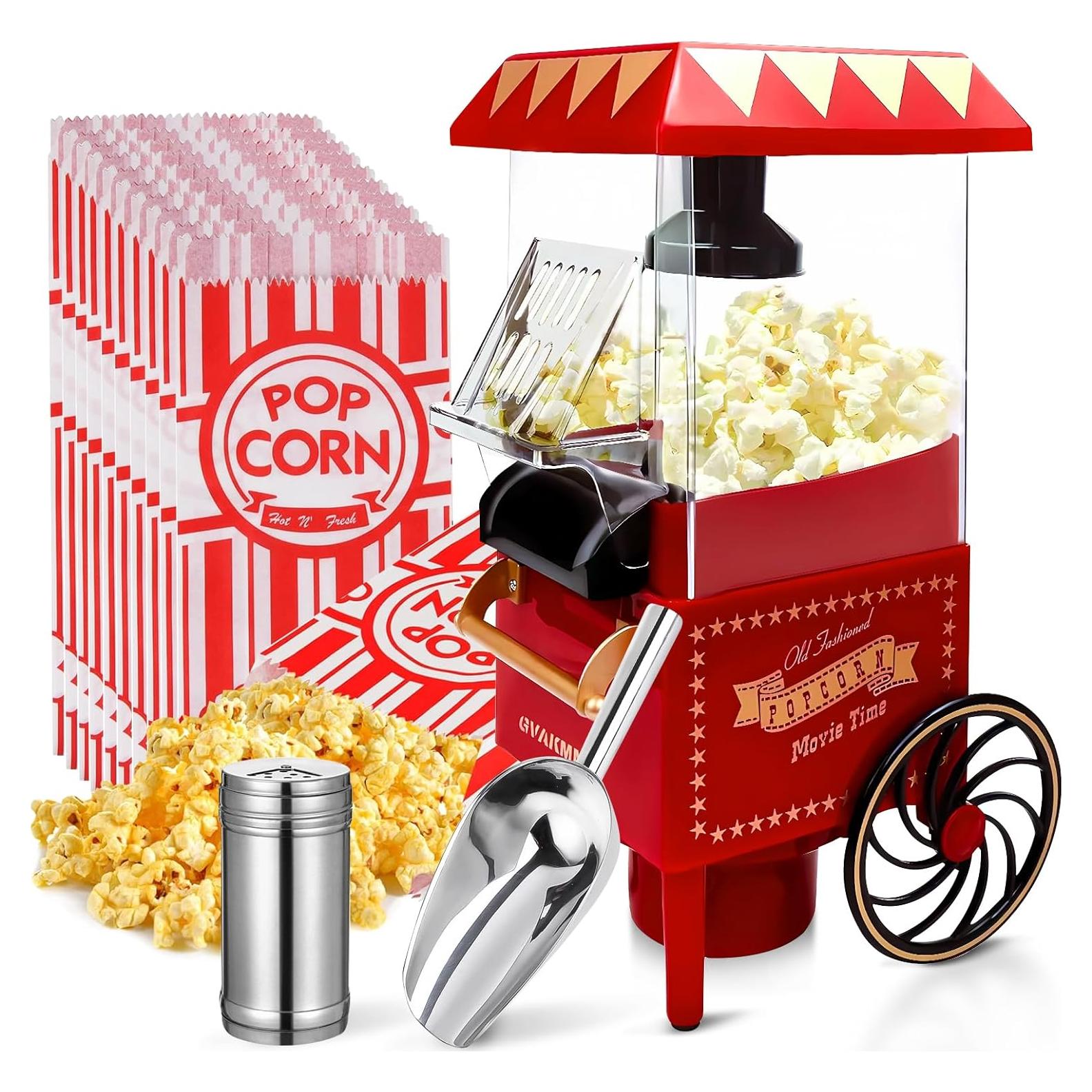 Popcorn Machine, Hot Air Popcorn Maker Kit Gift Box, Portable Home Popcorn Popper Machine, 10-Cup,Oil-Free,Retro Style,Compact and Cute