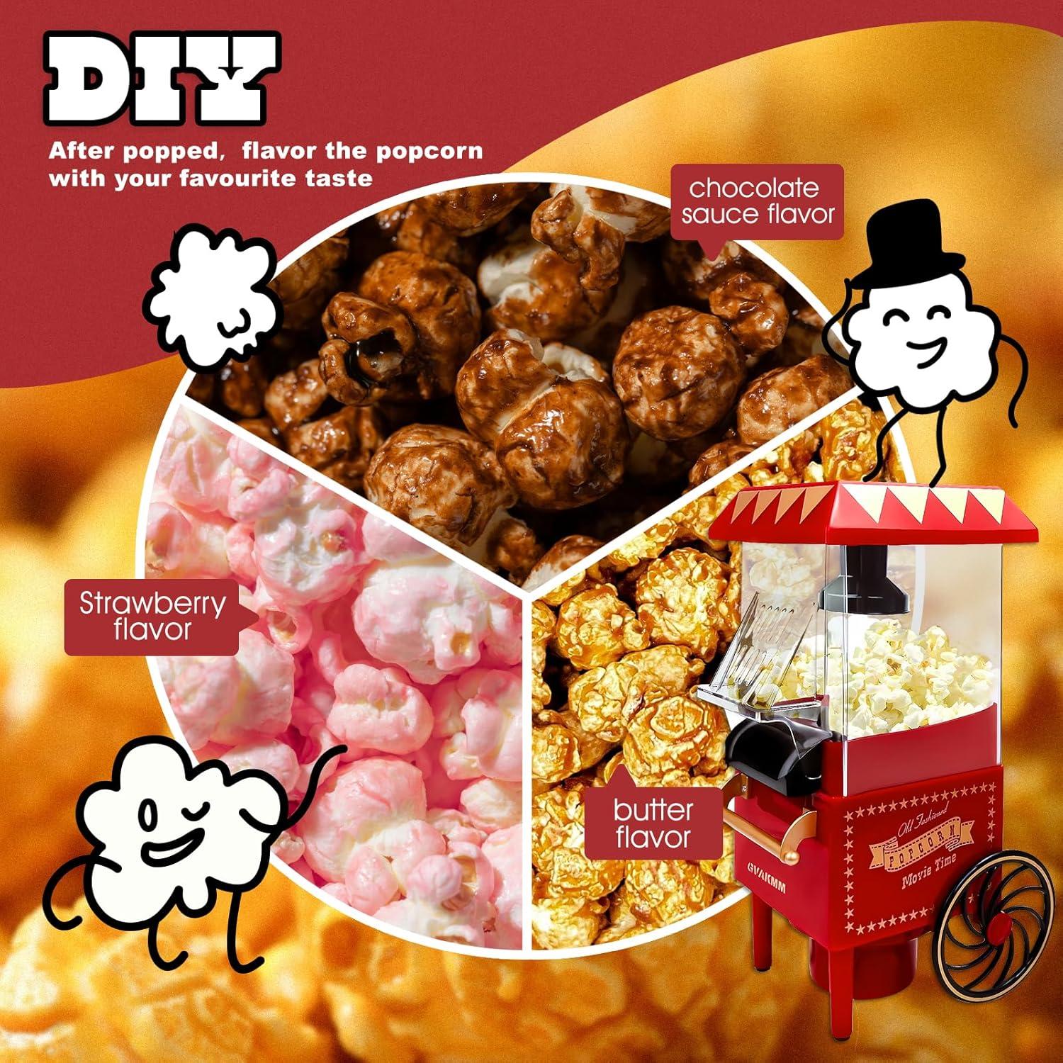 Popcorn Machine, Hot Air Popcorn Maker Kit Gift Box, Portable Home Popcorn Popper Machine, 10-Cup,Oil-Free,Retro Style,Compact and Cute