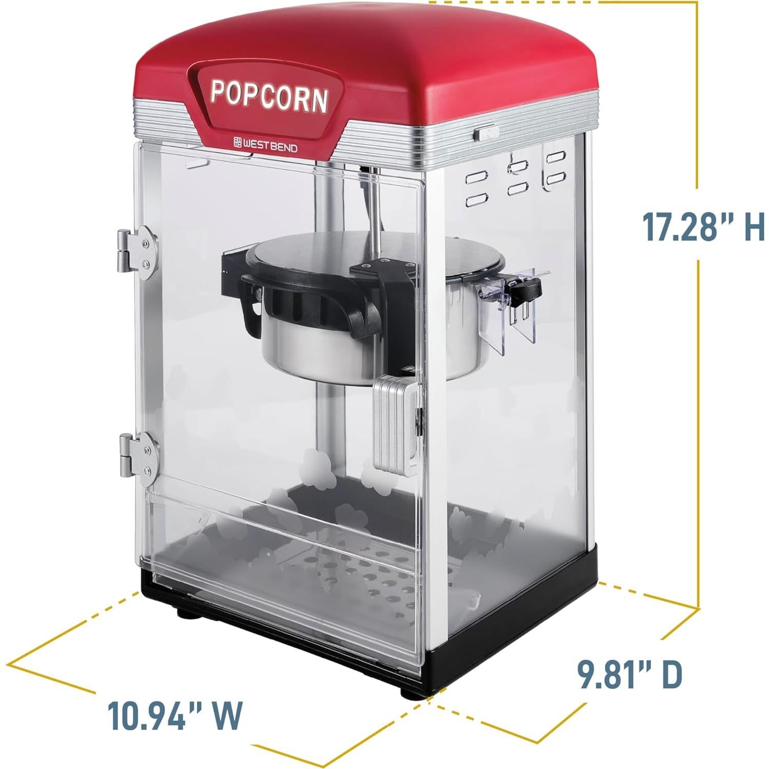 Máquina de Palomitas West Bend 4L con Olla Antiadherente Roja