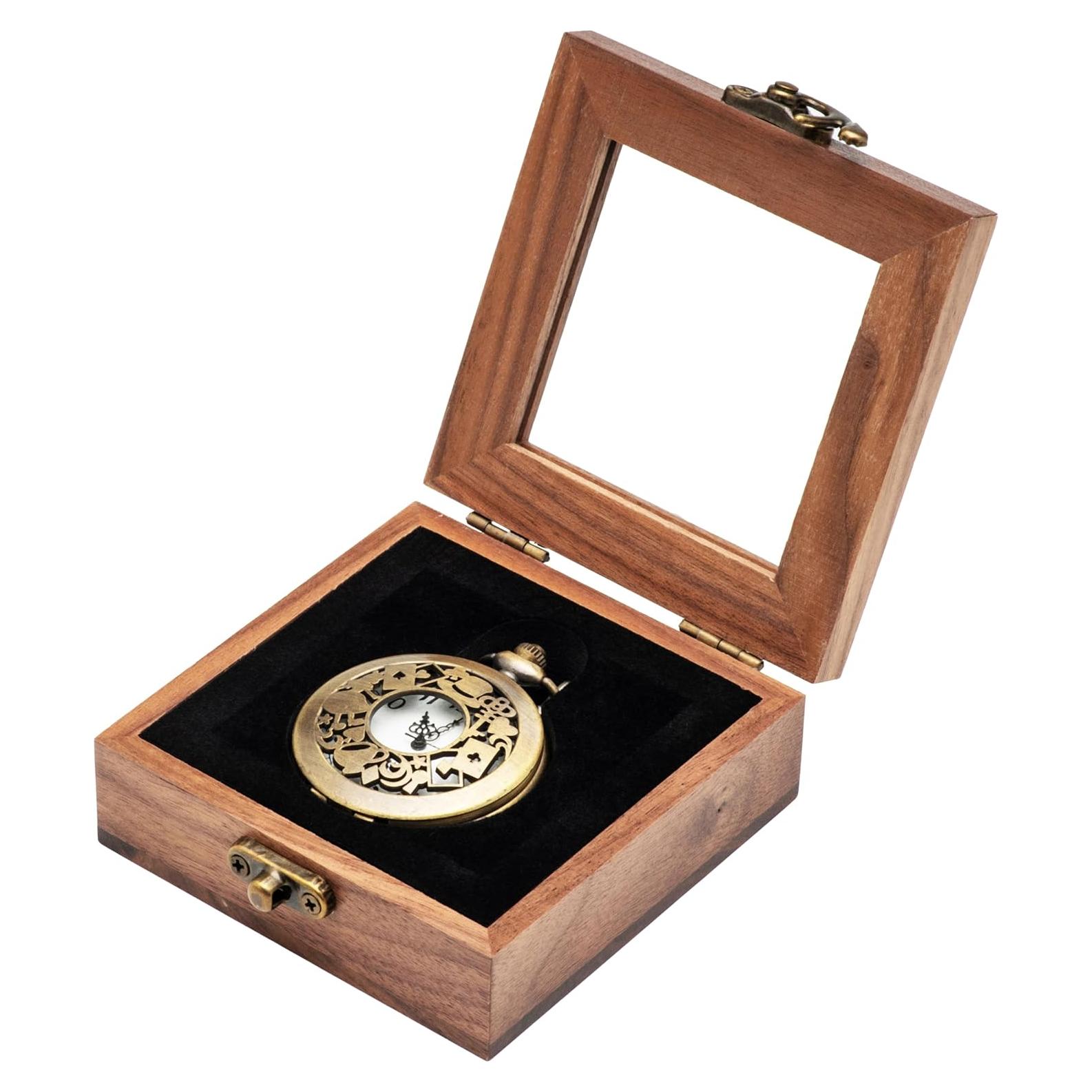 Caja de Reloj de Bolsillo COSISO de Madera de Nogal 9x9x3.5cm