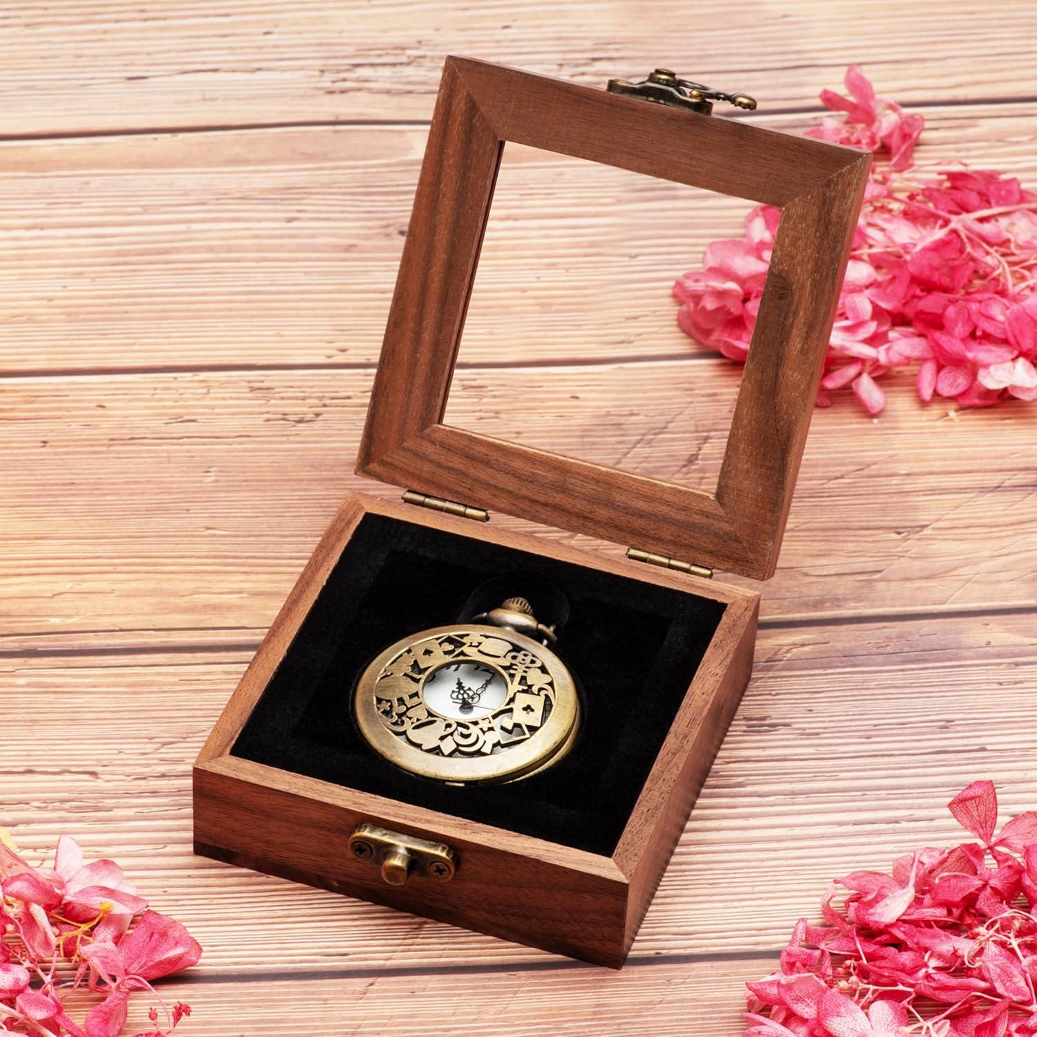 Caja de Reloj de Bolsillo COSISO de Madera de Nogal 9x9x3.5cm