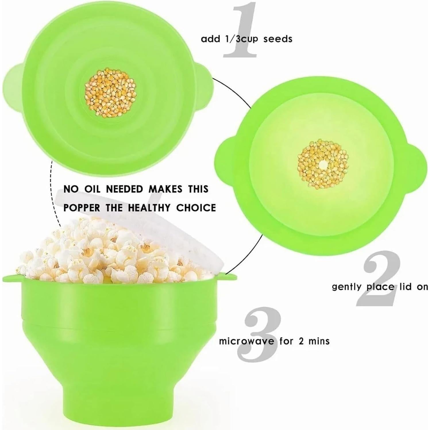 The Original Popco Silicone Microwave Popcorn Popper with Handles, Silicone Popcorn Maker, Collapsible Bowl Bpa Free and Dishwasher Safe