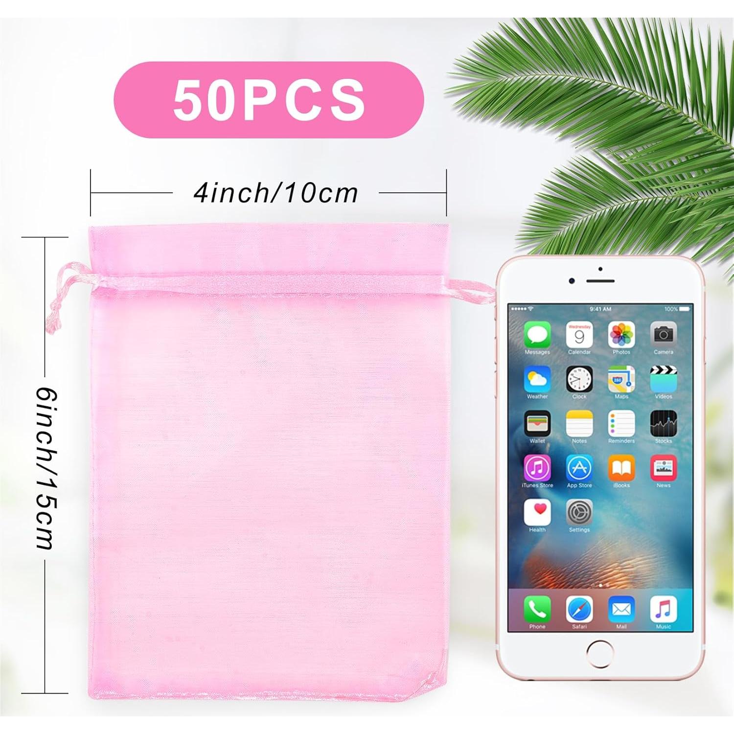 Bolsas de Organza Rosa ANZNKU 50 Piezas 10x15 cm