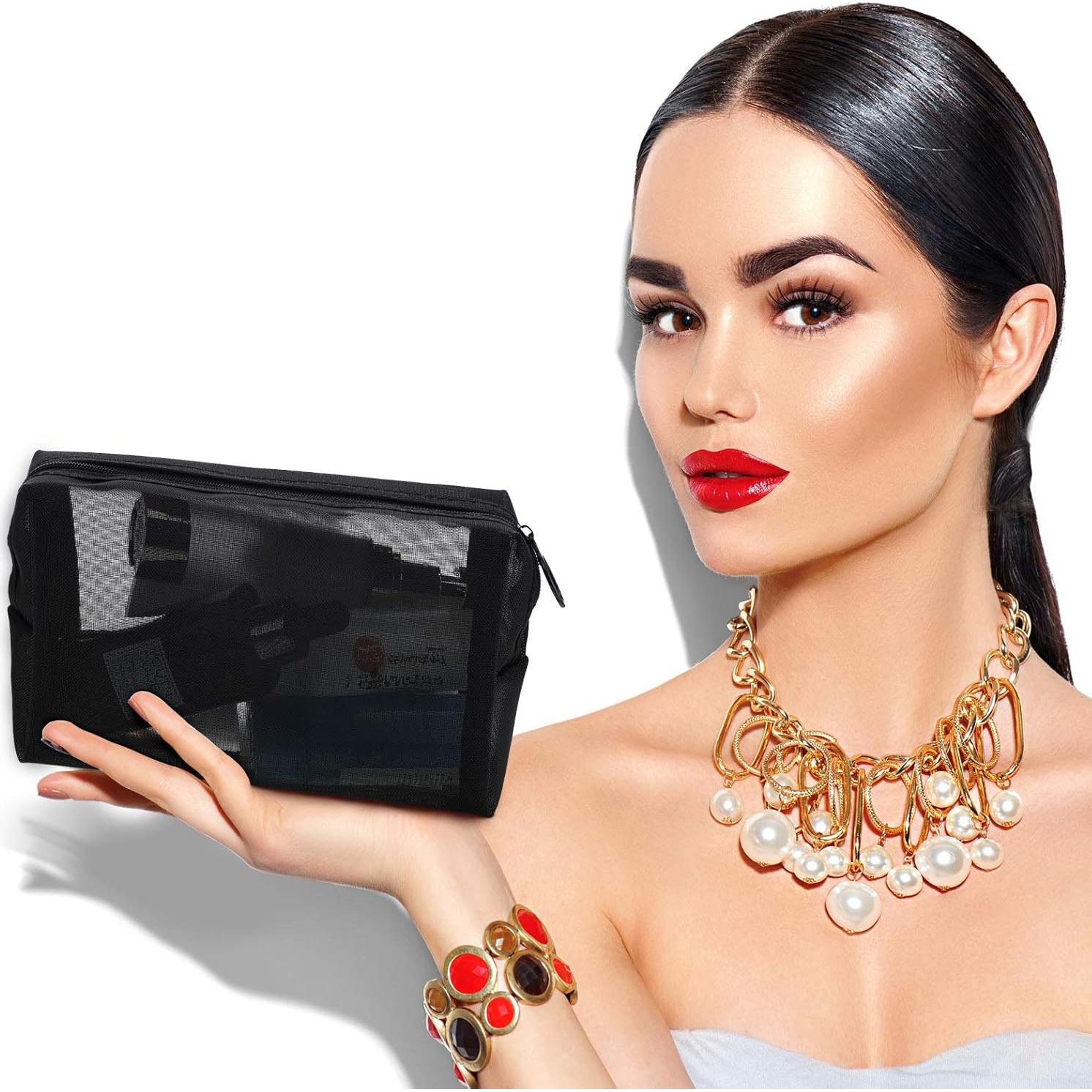 Set de 5 Bolsas de Maquillaje de Malla Negra Sadnyy 18x10 cm