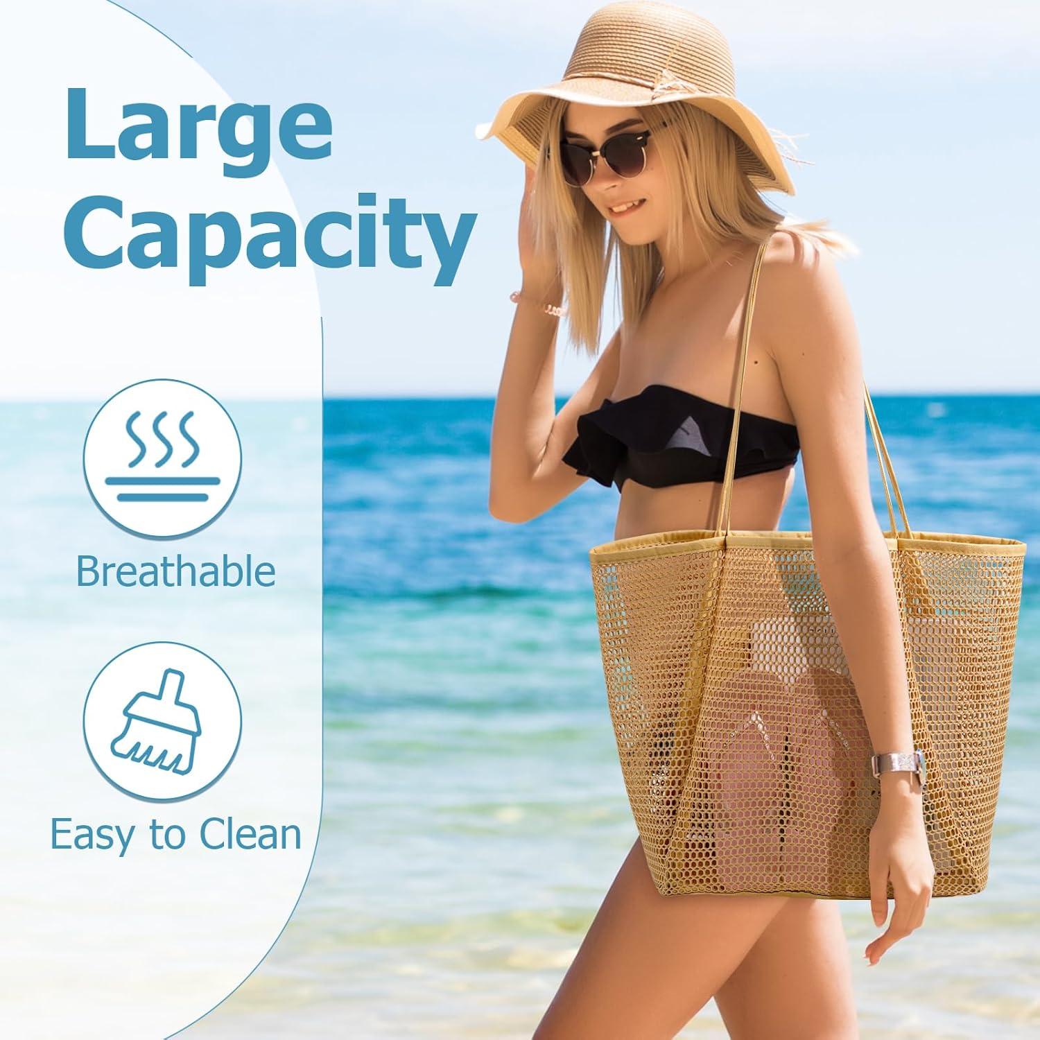 Bolsa de Playa de Malla Iioscre Caqui 45,72x35,56cm