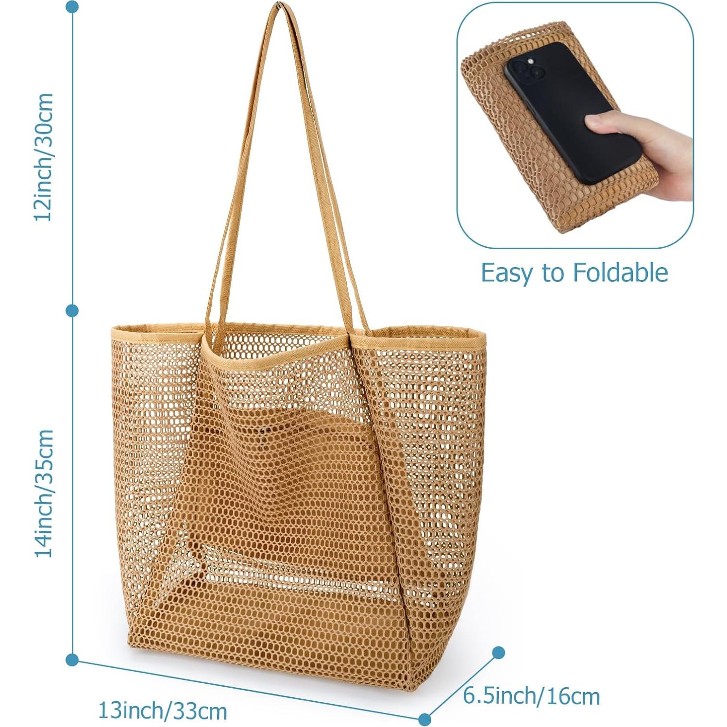 Bolsa de Playa de Malla Iioscre Caqui 45,72x35,56cm