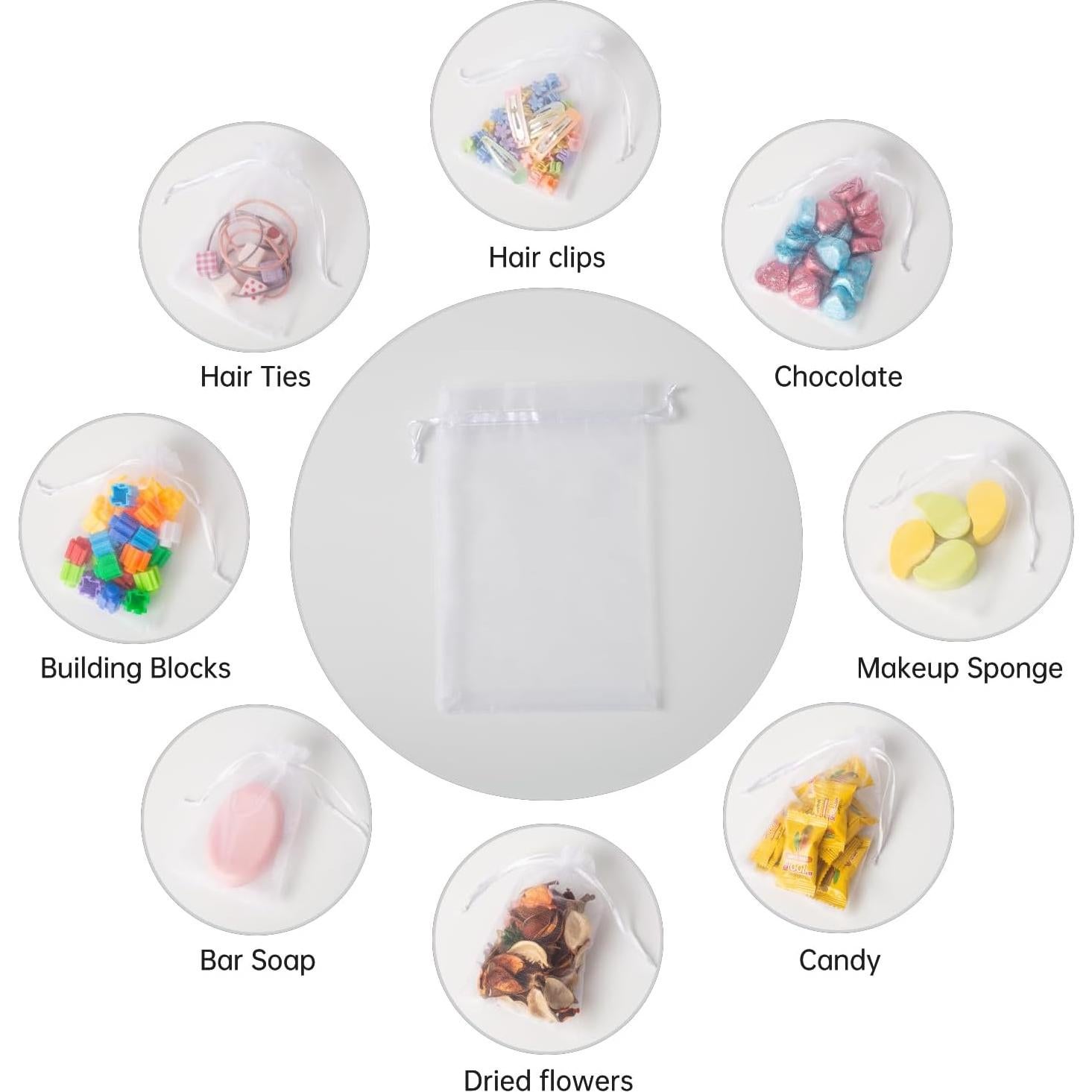 100 Bolsas de Organza Blancas 10x15cm con Cierre YHJZ