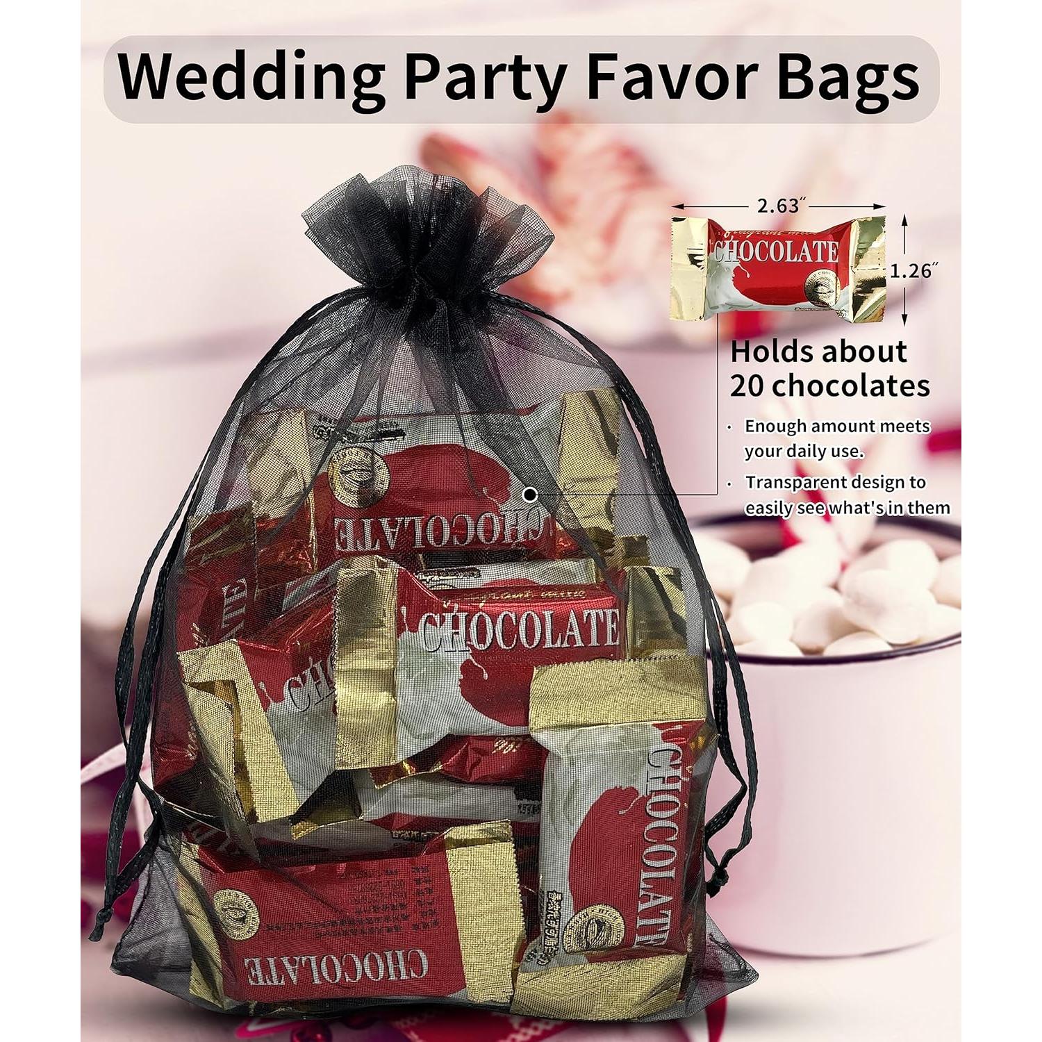 100 Bolsas de Organza Negras 13x18 cm con Cierre de Cuerda