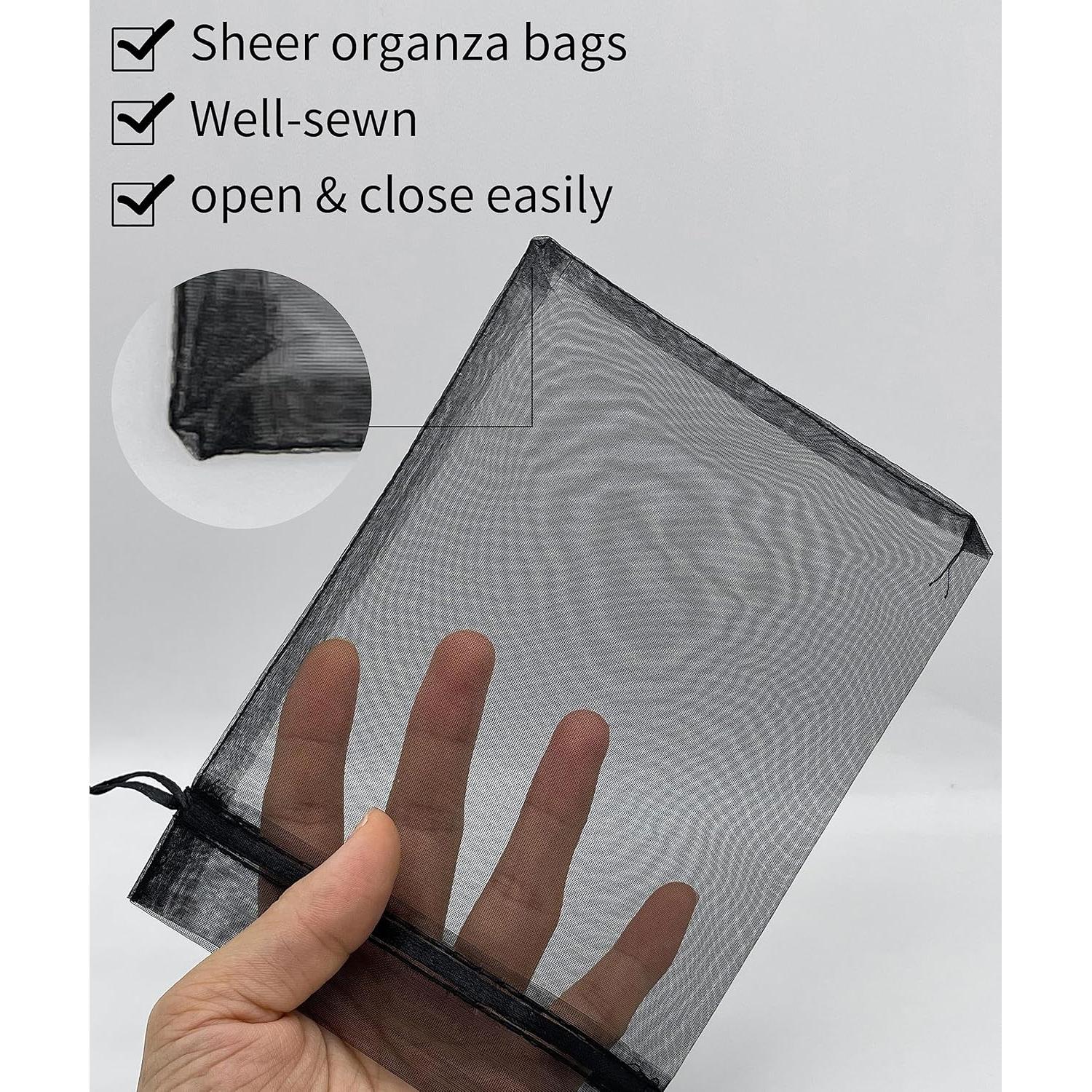 100 Bolsas de Organza Negras 13x18 cm con Cierre de Cuerda