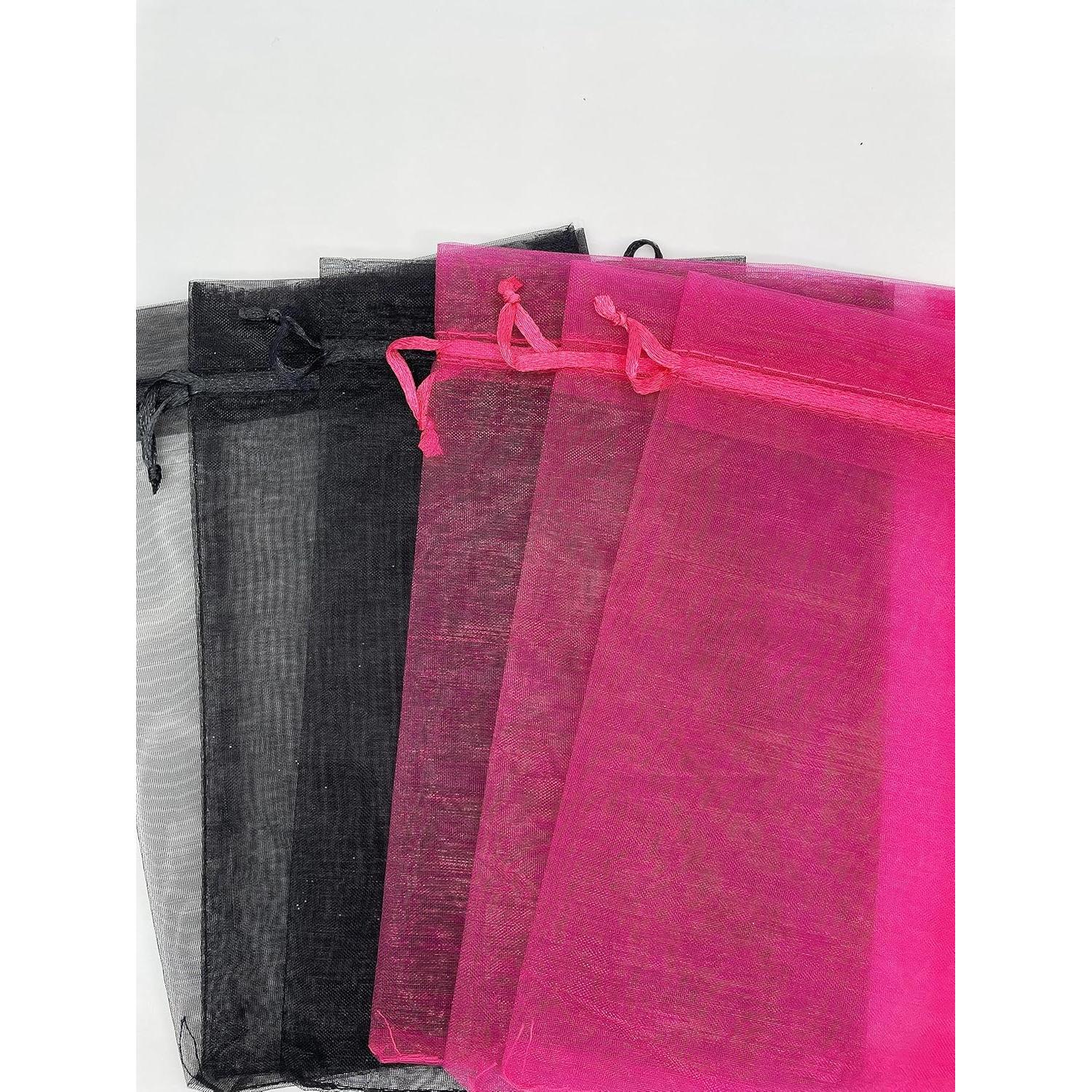 100 Bolsas de Organza Negras 13x18 cm con Cierre de Cuerda