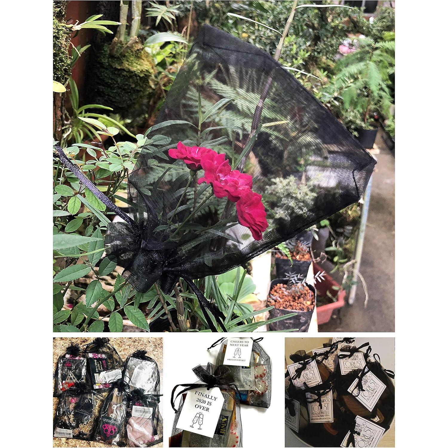 100 Bolsas de Organza Negras 13x18 cm con Cierre de Cuerda