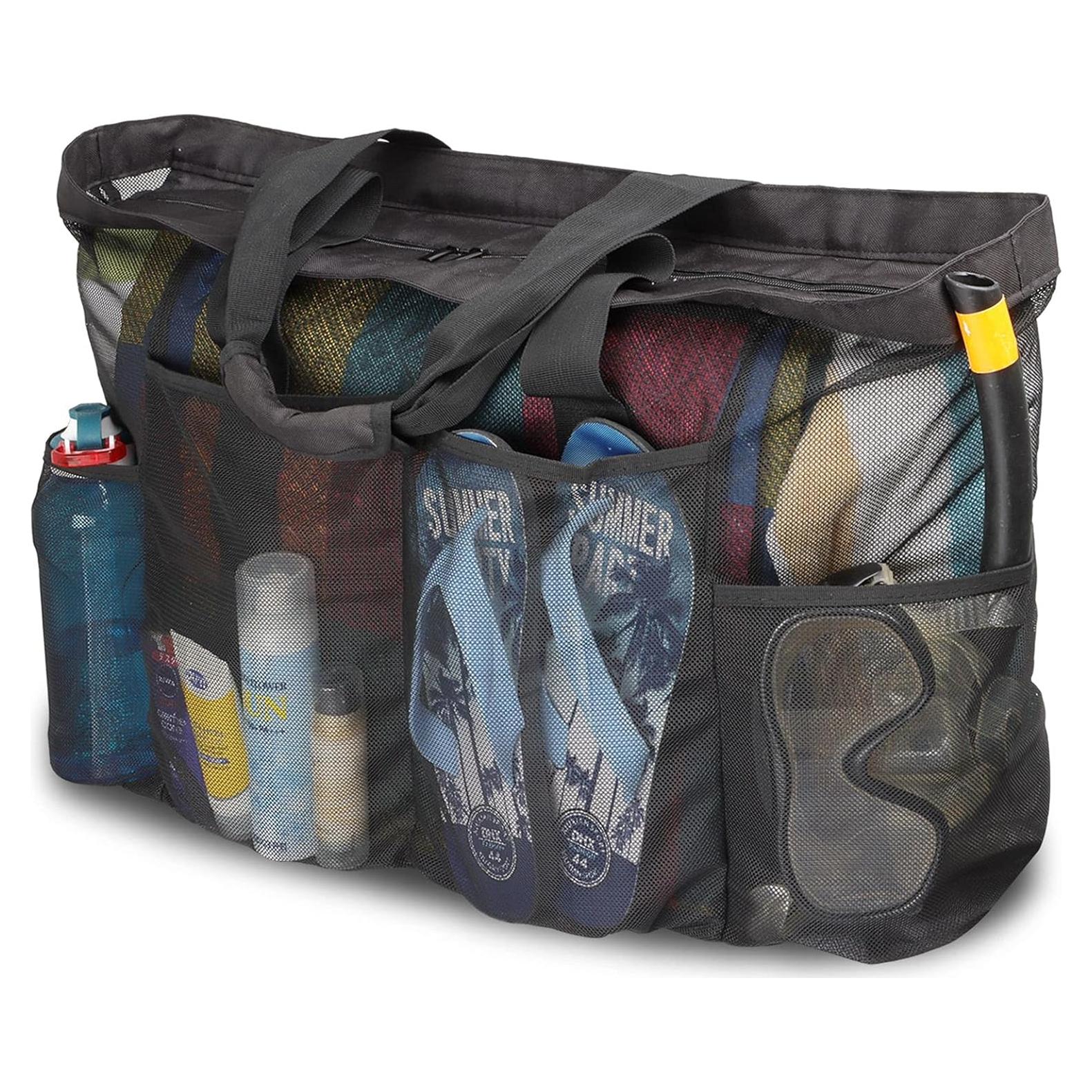 Bolsa de Playa Extra Grande GOTDYA Malla Negra 61x22x46cm