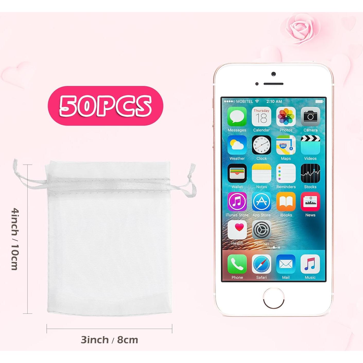 Bolsas de Organza Blancas ANZNKU 50 Piezas 7,62x10,16 cm