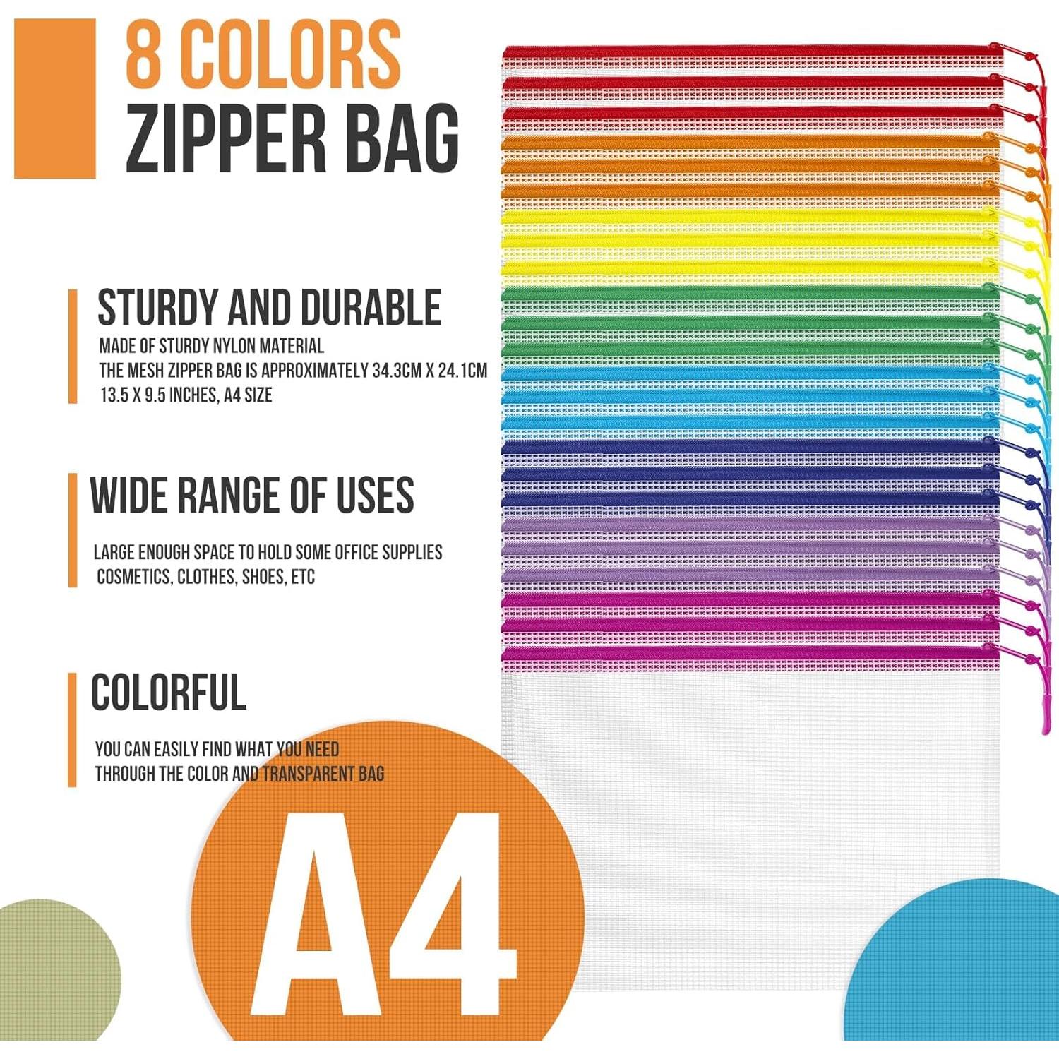 24 Piezas Bolsa de Malla con Cierre YOPCDJ A4 Colorido