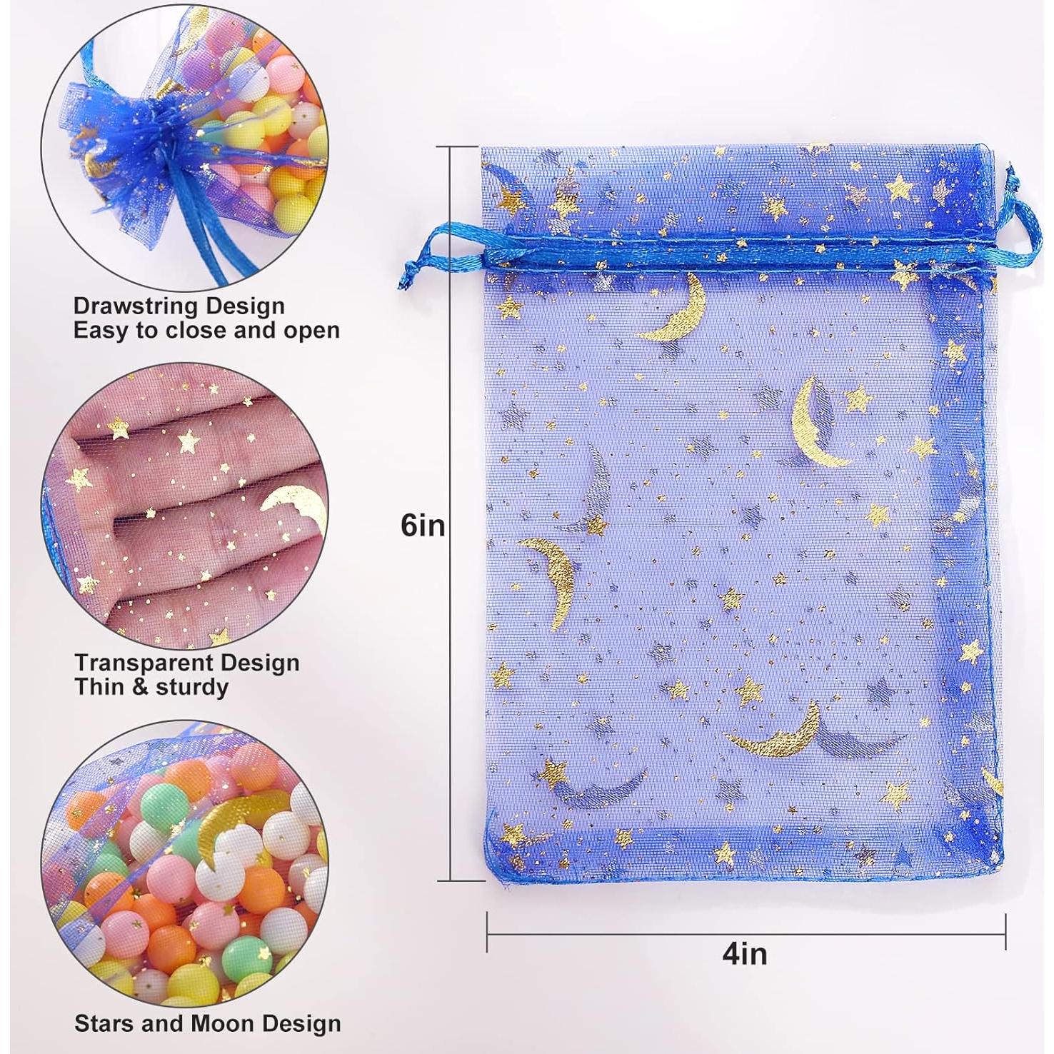 Bolsas de Organza ENNIYU 100 Piezas 10x15 cm Luna Estrella