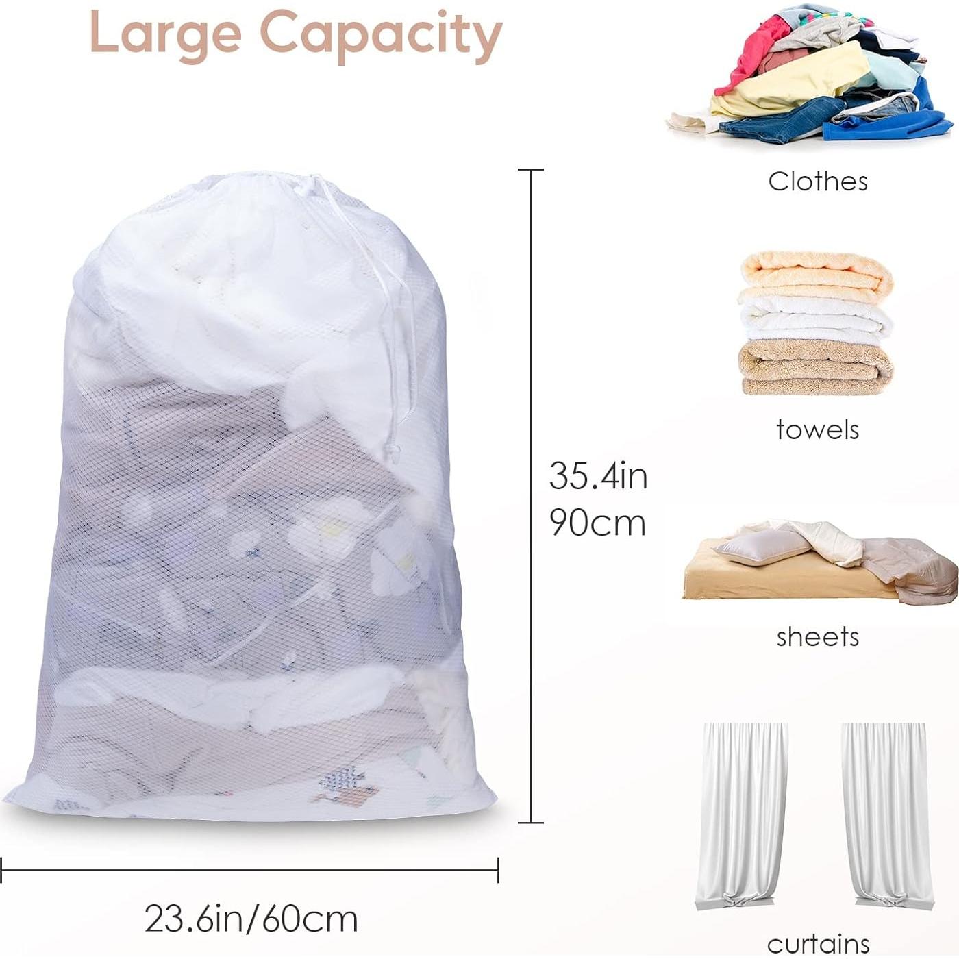 Bolsa de Lavandería de Malla Grande Meowoo 60x91 cm Blanca