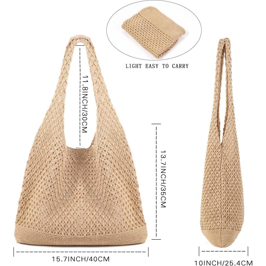Bolsa de Playa de Crochet COOKOOKY Mediana B-khaki